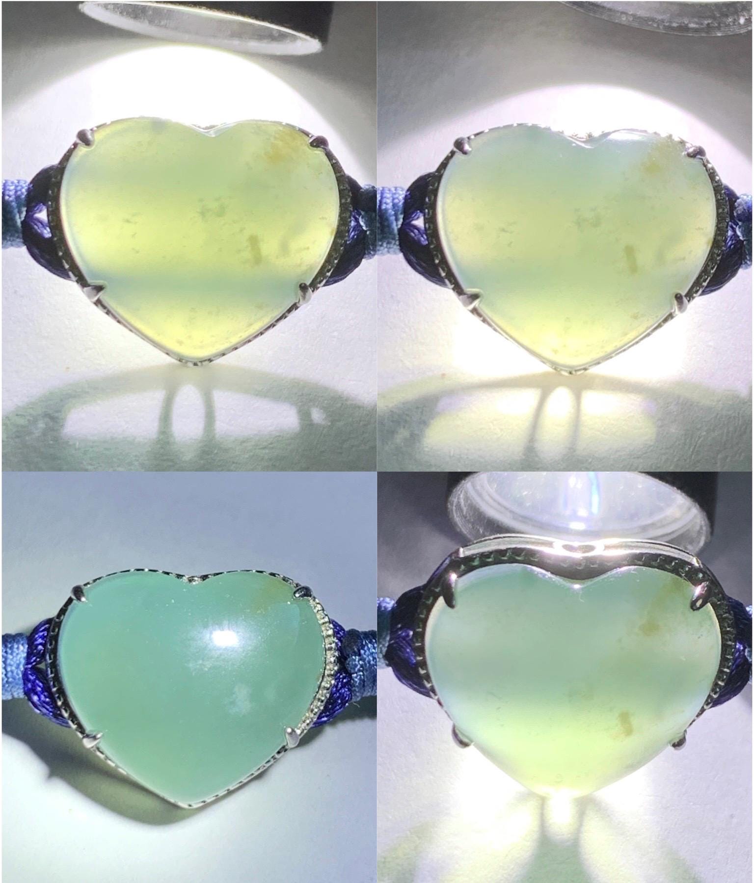 Natural Grade A Guatemalan Icy Highly Translucent Teal Blue Jadeite Heart Charm Rope Bracelet Sterling Silver 6” or 7" 天然冰危蓝翡翠爱心潘多拉手绳 PDH88