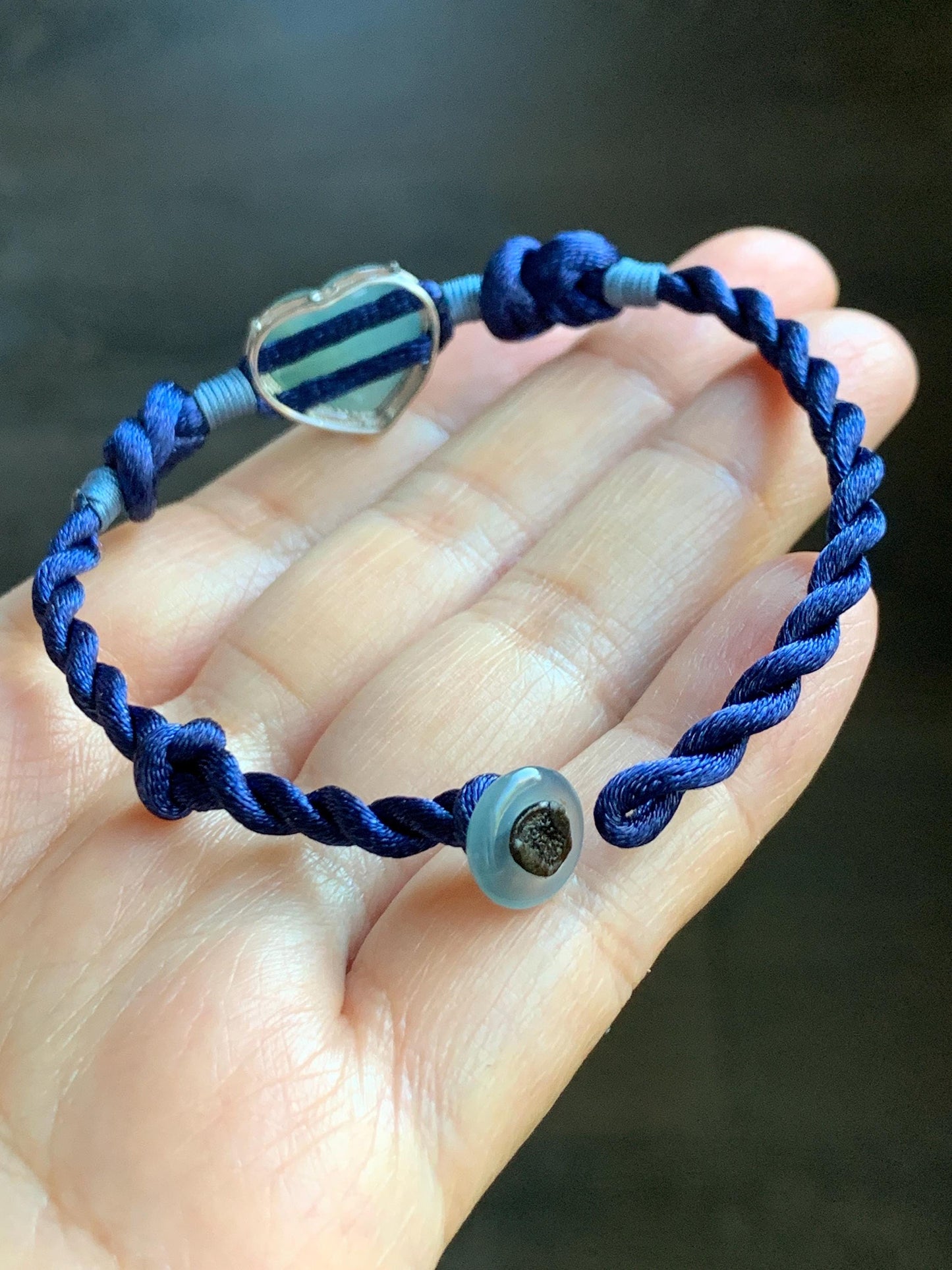 Natural Grade A Guatemalan Icy Highly Translucent Teal Blue Jadeite Heart Charm Rope Bracelet Sterling Silver 6” or 7" 天然冰危蓝翡翠爱心潘多拉手绳 PDH88