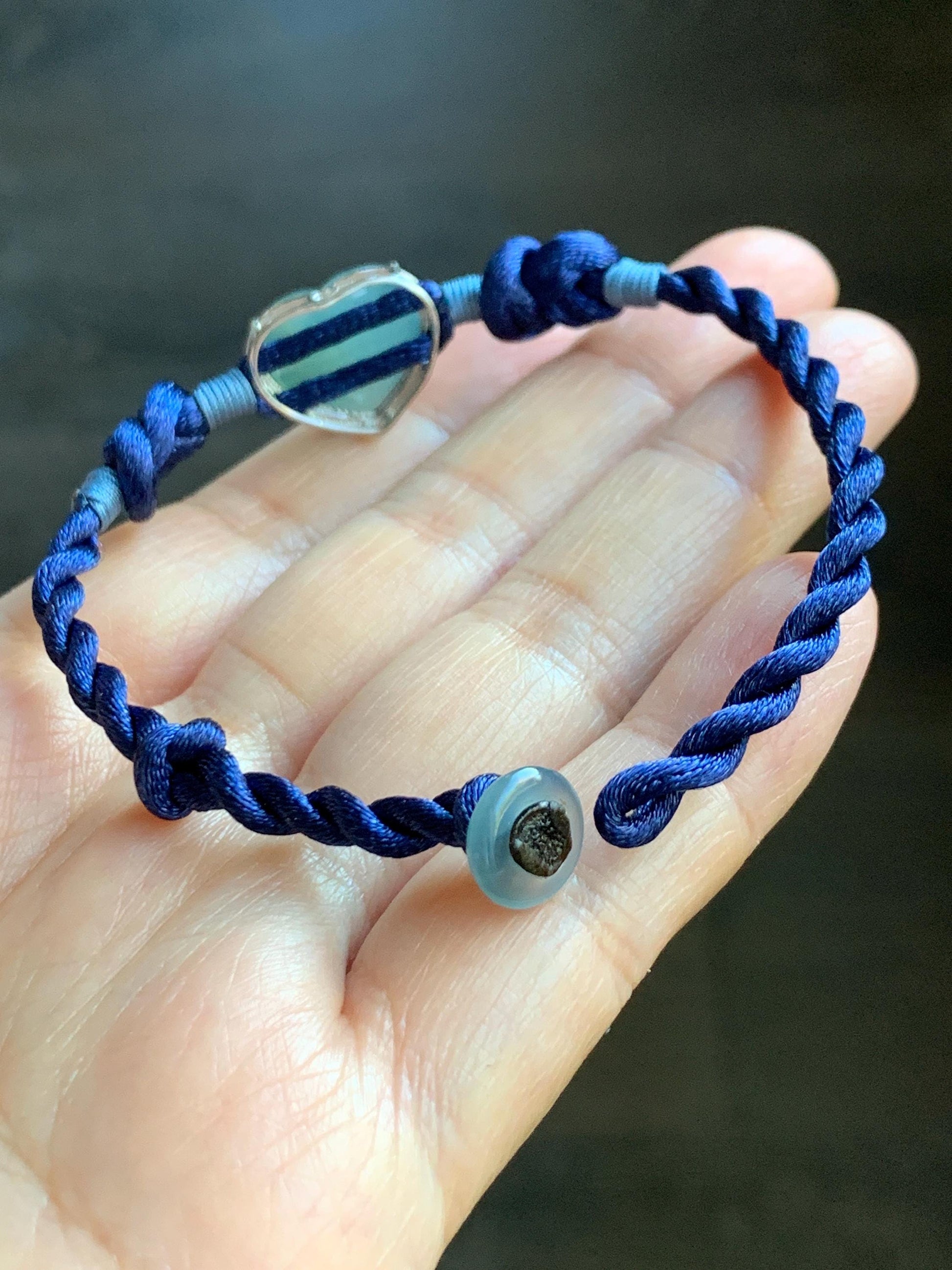 Natural Grade A Guatemalan Icy Highly Translucent Teal Blue Jadeite Heart Charm Rope Bracelet Sterling Silver 6” or 7" 天然冰危蓝翡翠爱心潘多拉手绳 PDH88