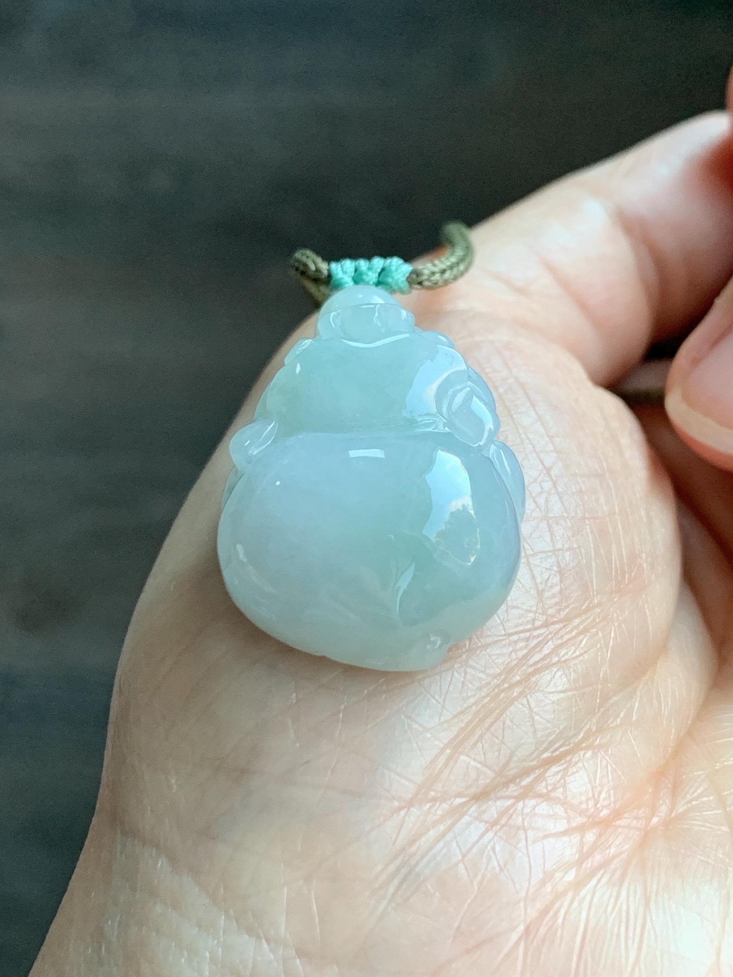 Natural Grade A Icy Translucent Paste Green Jade Jadeite Carved Three-legged Toad Pendant Rope Necklace 25.5” 17g 天然糯冰淡绿底翡翠肥三脚金蟾吊坠项链 SJC106