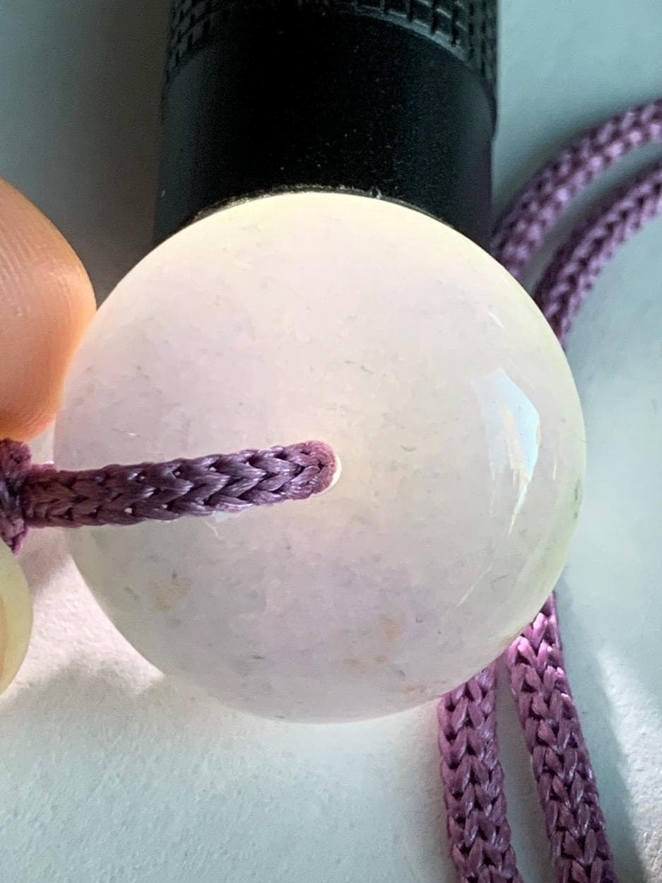 Natural Grade A Icy Translucent Dusty Bluish Purple Jade Jadeite Ping An Kou Thick Donut Pendant Rope Necklace 24.5” 天然糯冰蓝紫翡翠肥平安扣吊坠 MZK203B