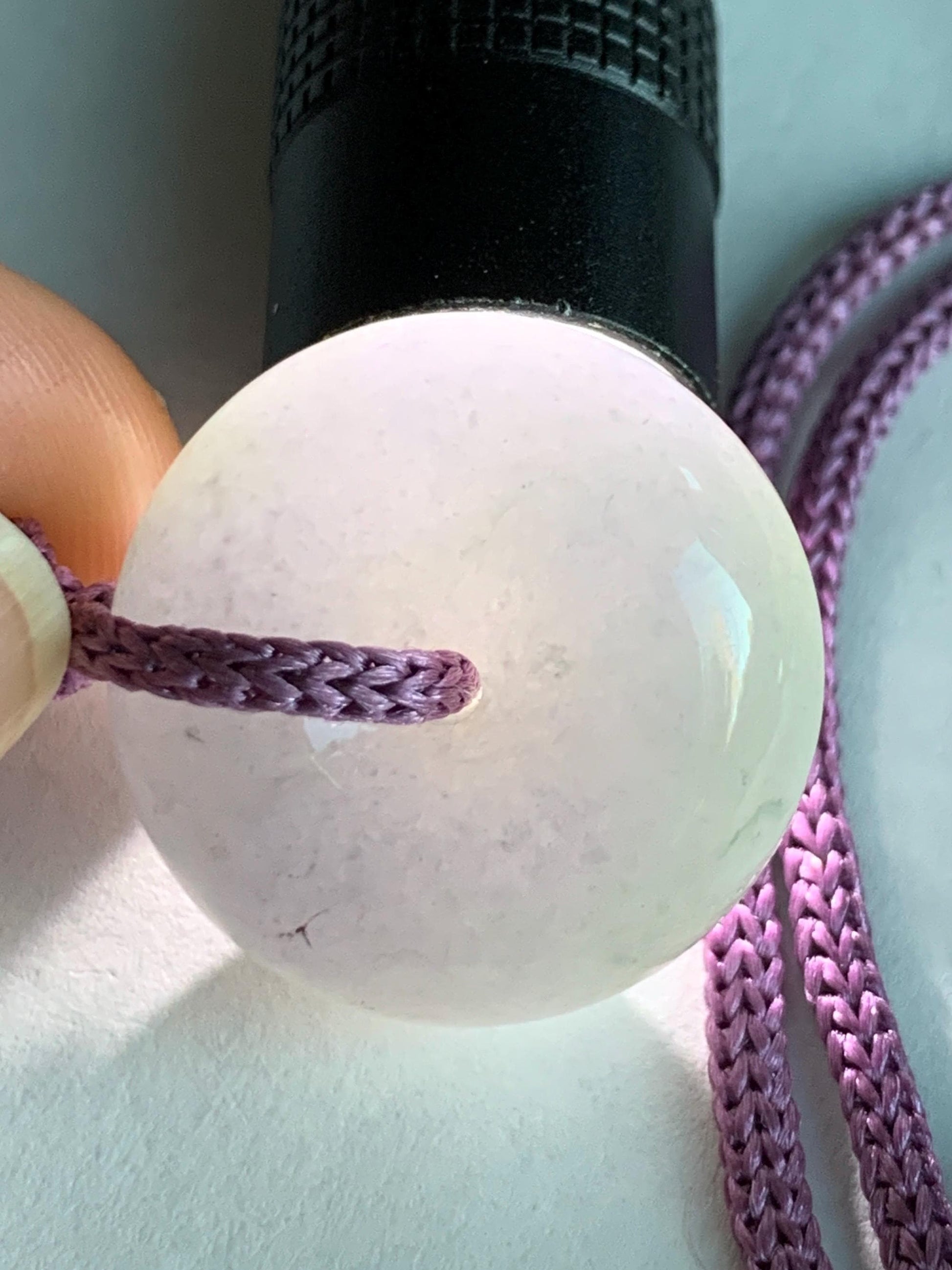 Natural Grade A Icy Translucent Dusty Bluish Purple Jade Jadeite Ping An Kou Thick Donut Pendant Rope Necklace 24.5” 天然糯冰蓝紫翡翠肥平安扣吊坠 MZK203B