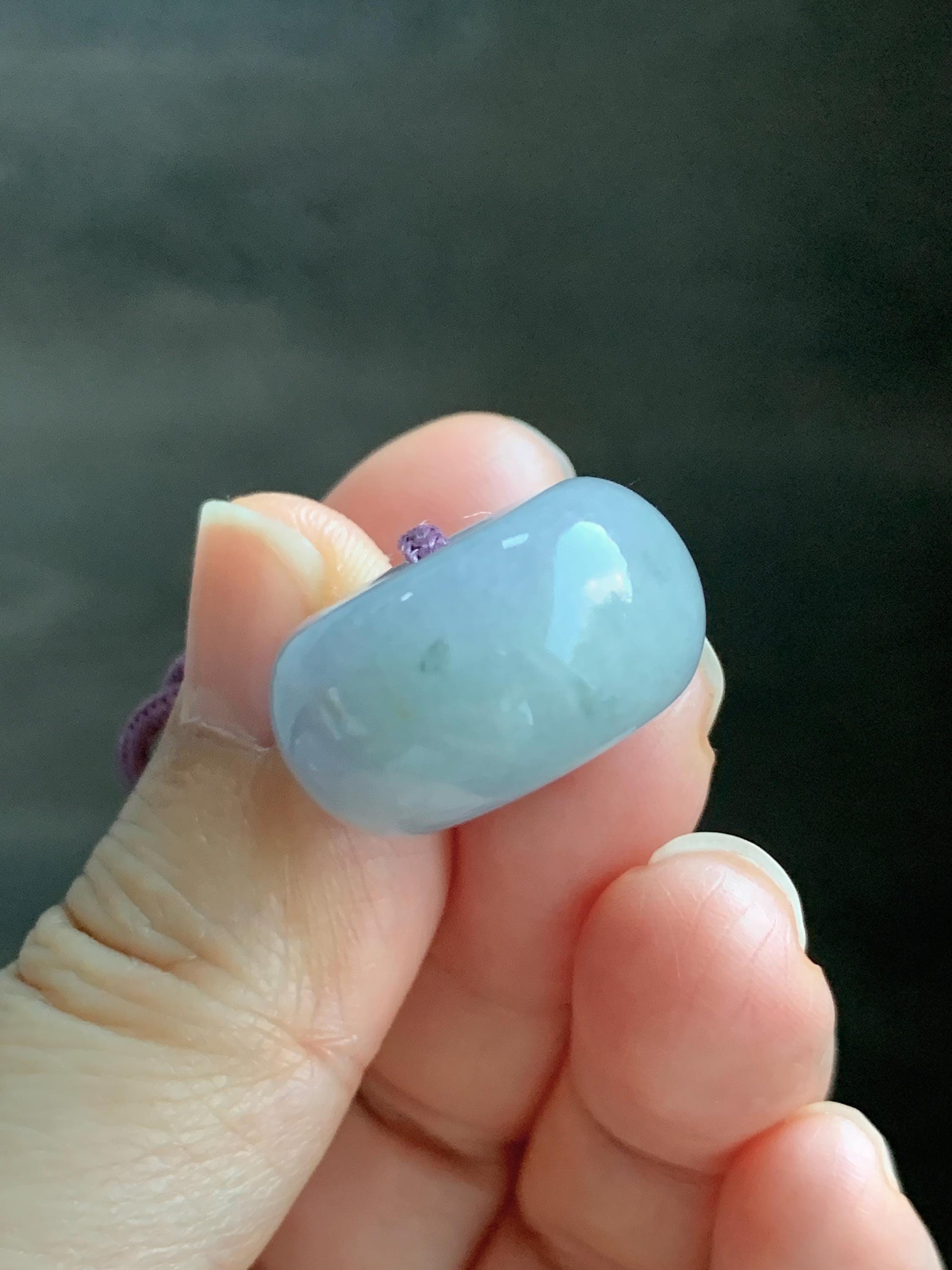 Natural Grade A Icy Translucent Dusty Bluish Purple Jade Jadeite Ping An Kou Thick Donut Pendant Rope Necklace 24.5” 天然糯冰蓝紫翡翠肥平安扣吊坠 MZK203B