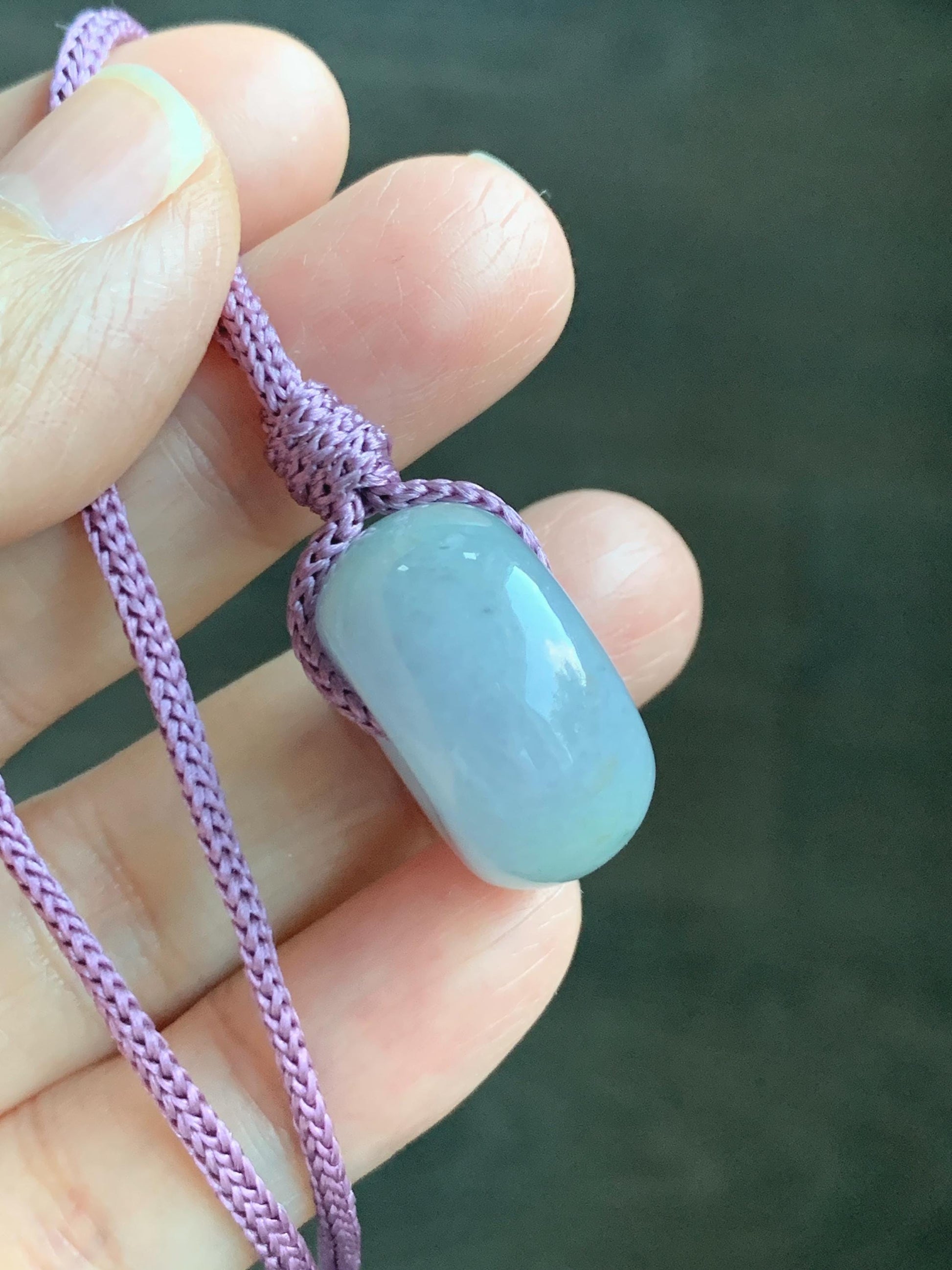 Natural Grade A Icy Translucent Dusty Bluish Purple Jade Jadeite Ping An Kou Thick Donut Pendant Rope Necklace 24.5” 天然糯冰蓝紫翡翠肥平安扣吊坠 MZK203B