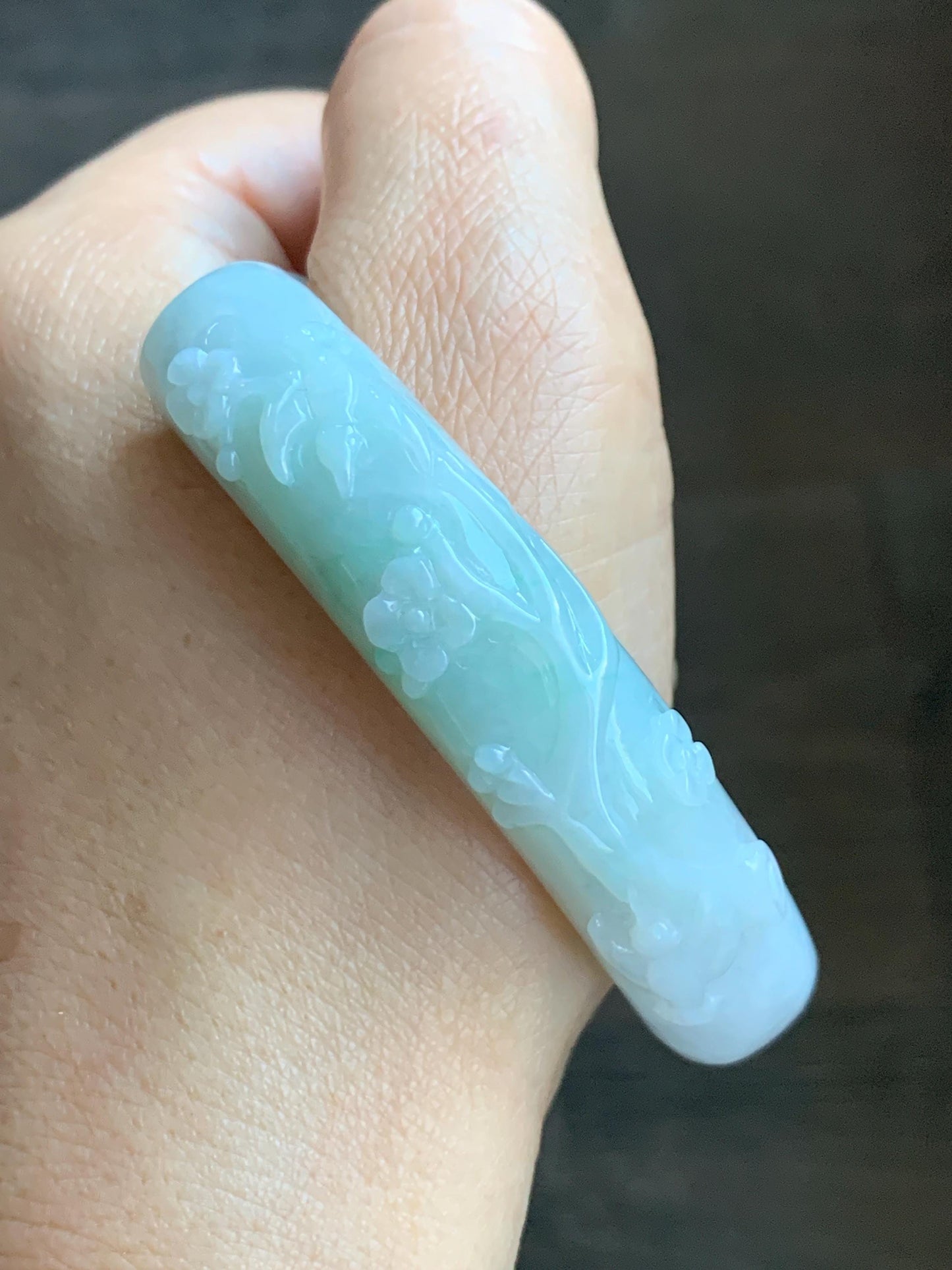 Certified Natural Grade A Icy Translucent Pastel Green Marbled Jade Jadeite Carved Cuff & Beads Beaded Bracelet 6.5” 天然晴底细糯翡翠喜上眉梢半镯圆珠手串 3275
