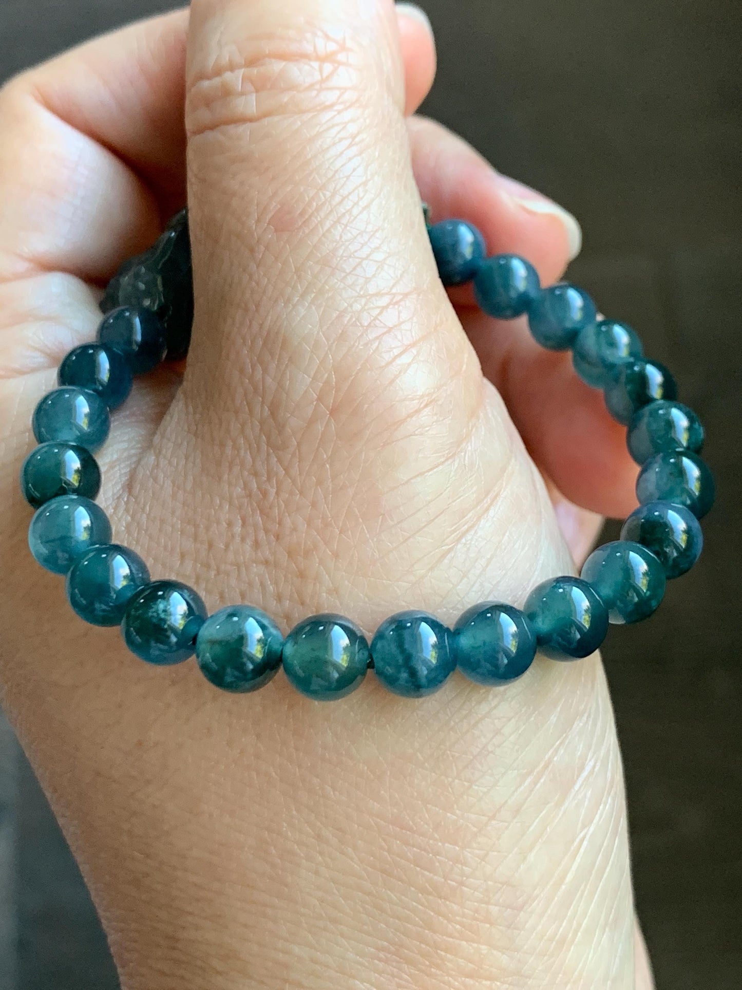 Natural Grade A Guatemalan Icy Translucent Gelatinous Dark Teal Blue Jade Jadeite Carved Pixiu Beaded Bracelet 7” 19g 天然冰胶危深蓝翡翠貔貅圆珠手串 HZP450