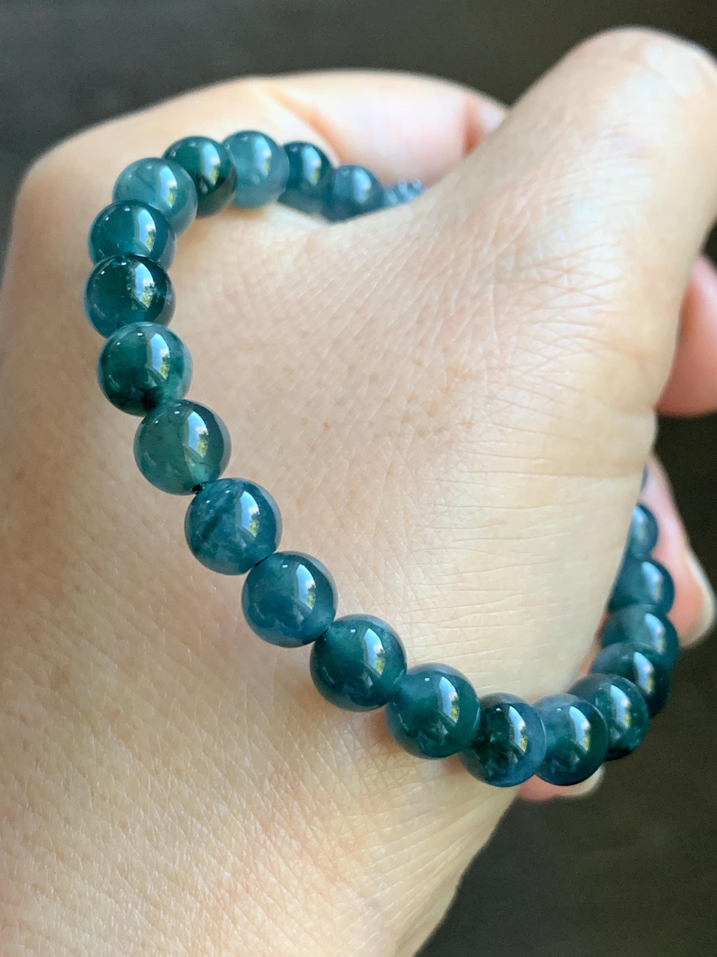 Natural Grade A Guatemalan Icy Translucent Gelatinous Dark Teal Blue Jade Jadeite Carved Pixiu Beaded Bracelet 7” 19g 天然冰胶危深蓝翡翠貔貅圆珠手串 HZP450