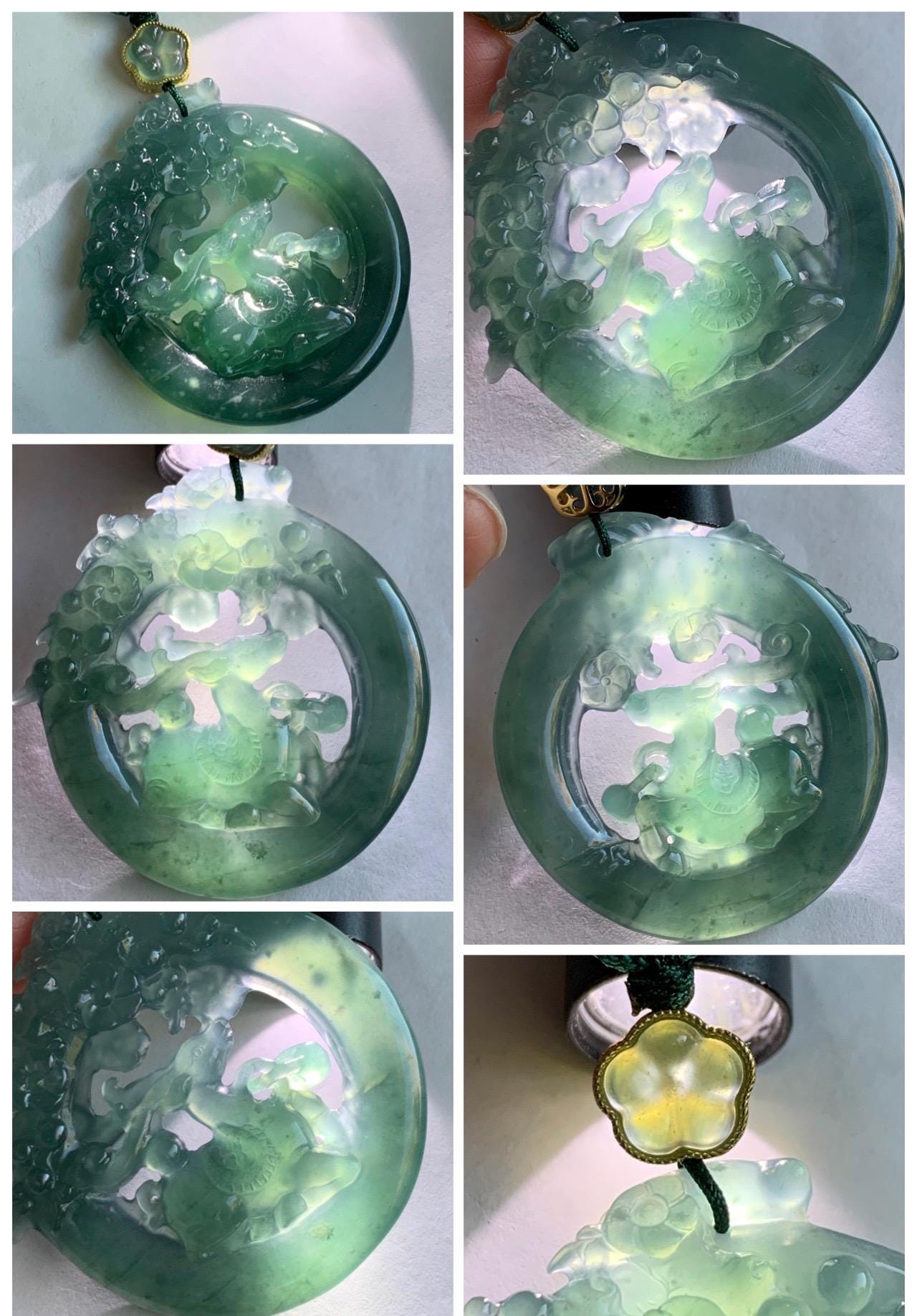 Natural Grade A Guatemalan Icy Translucent Dark Teal Blue Jade Jadeite Deer Pendant Rope Necklace Sterling Silver 28” 天然危深蓝翡翠梅花鹿吊坠 WLL500