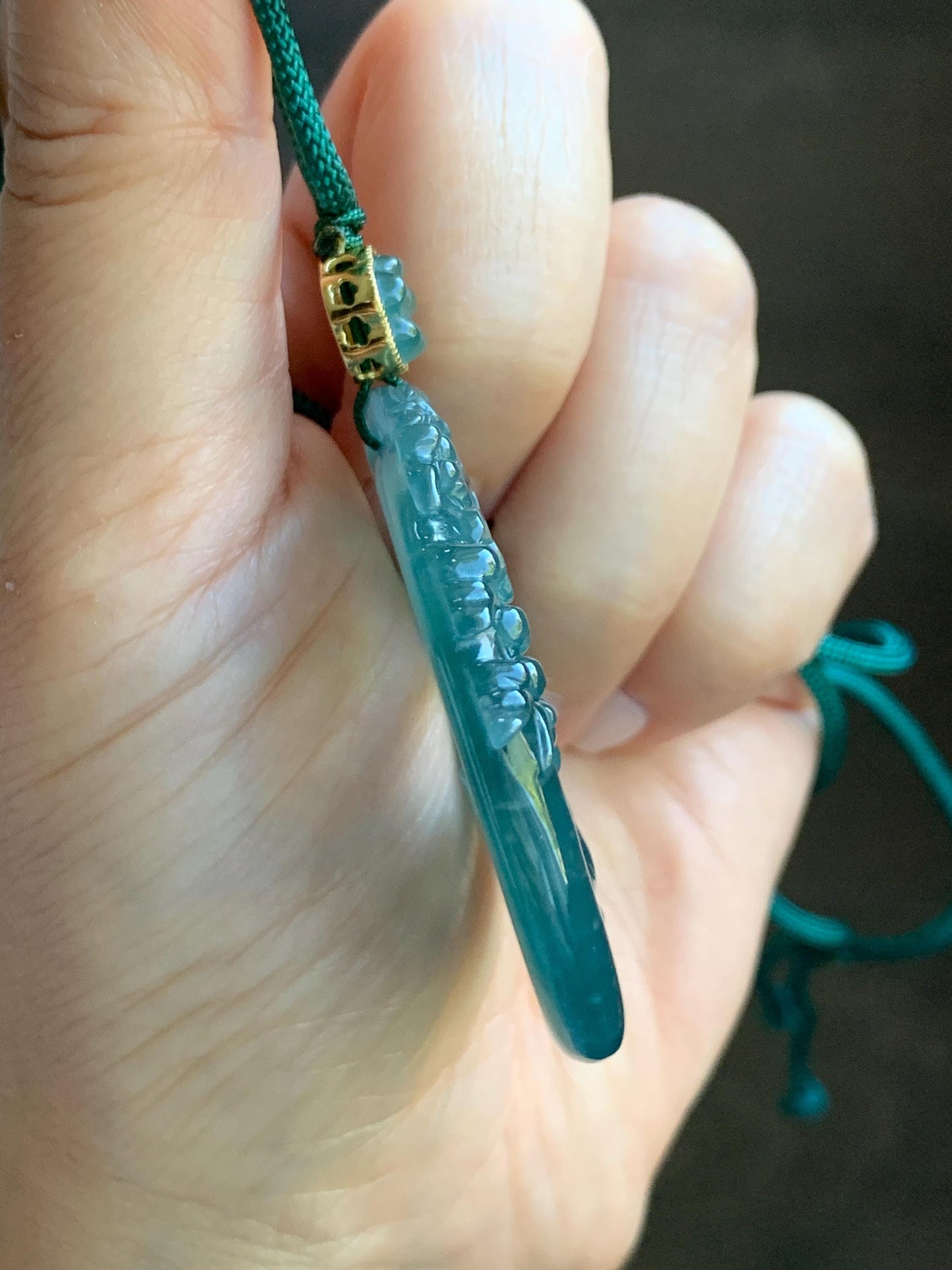 Natural Grade A Guatemalan Icy Translucent Dark Teal Blue Jade Jadeite Deer Pendant Rope Necklace Sterling Silver 28” 天然危深蓝翡翠梅花鹿吊坠 WLL500