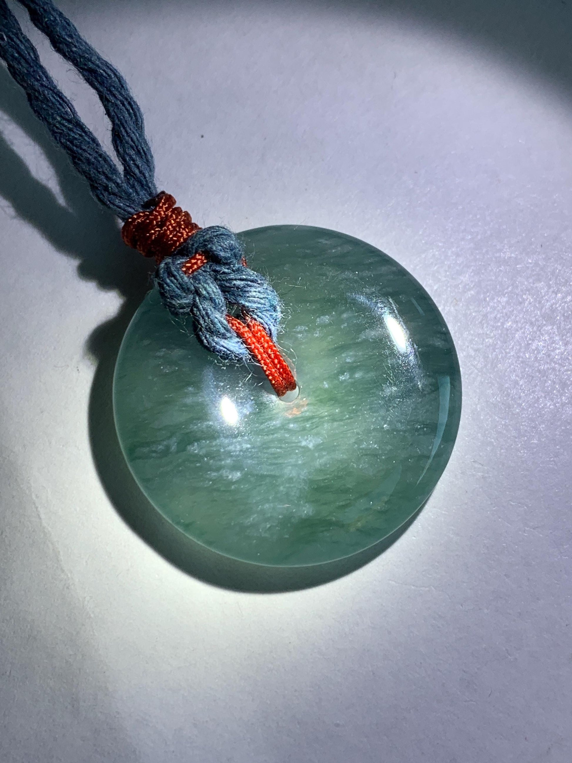 Natural Grade A Guatemalan Icy Highly Translucent Dark Blue Jade Jadeite Ping An Kou Donut Pendant Rope Necklace 25.5" 天然冰胶危蓝翡翠平安扣吊坠 WLK330A