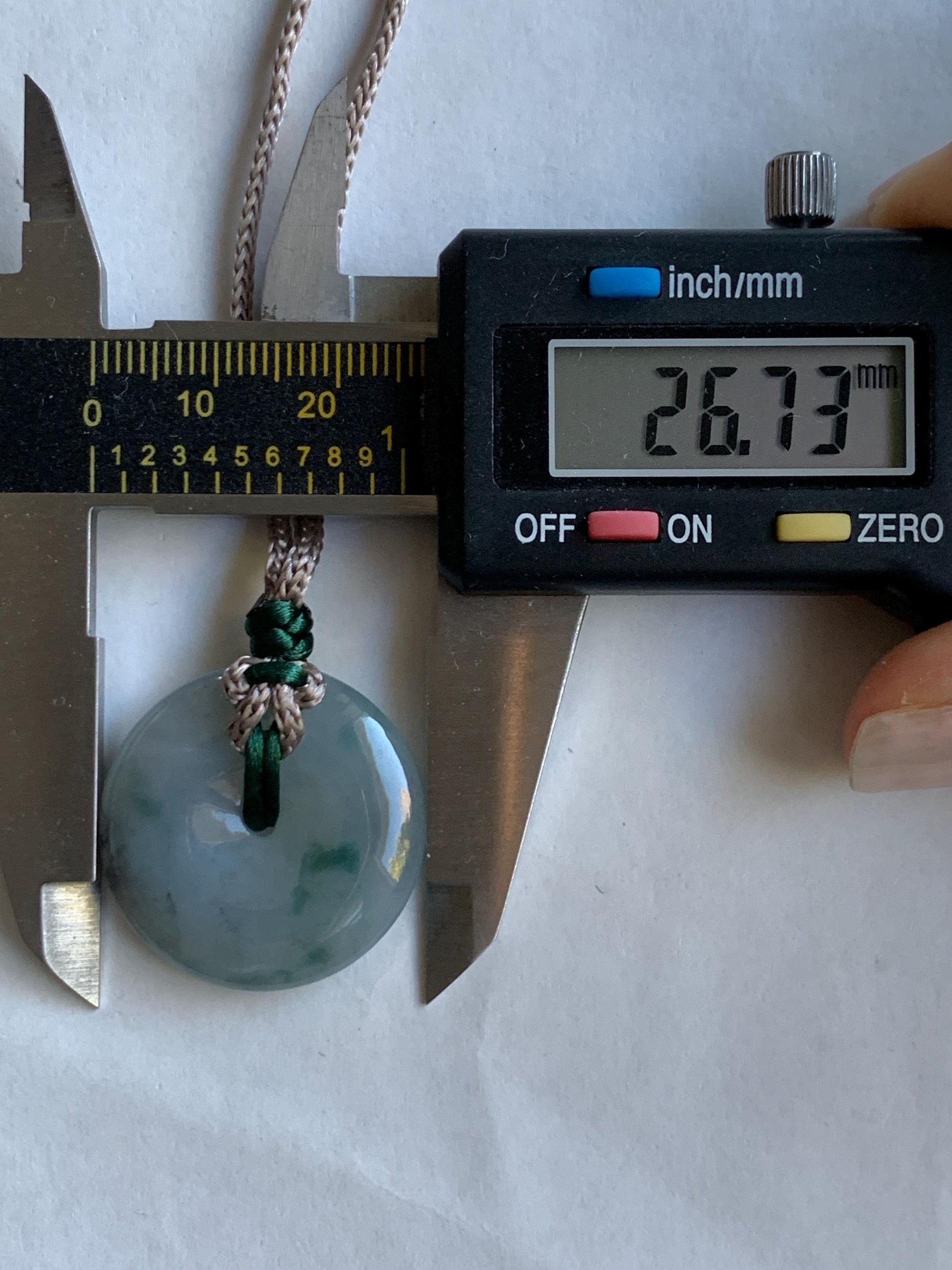 Certified Natural Grade A Icy Translucent Gelatinous Wuji Green Marbled Jadeite Ping An Kou Donut Pendant Rope Necklace 天然冰胶乌鸡飘绿翡翠平安扣吊坠3016
