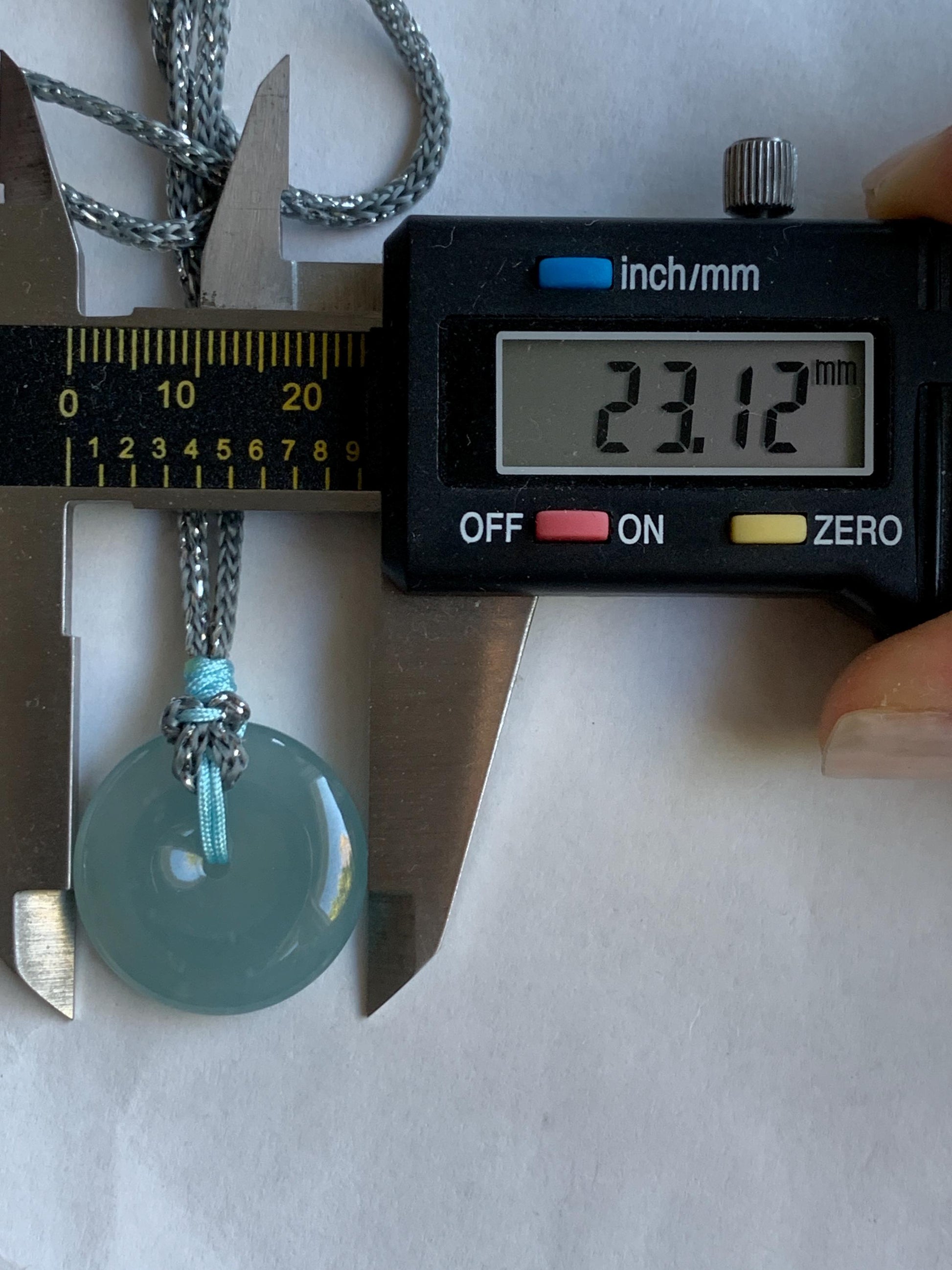 Certified Natural Grade A Guatemalan Icy Translucent Light Blue Jade Jadeite Ping An Kou Donut Pendant Rope Necklace 天然冰胶危天空蓝翡翠平安扣吊坠项链 1122