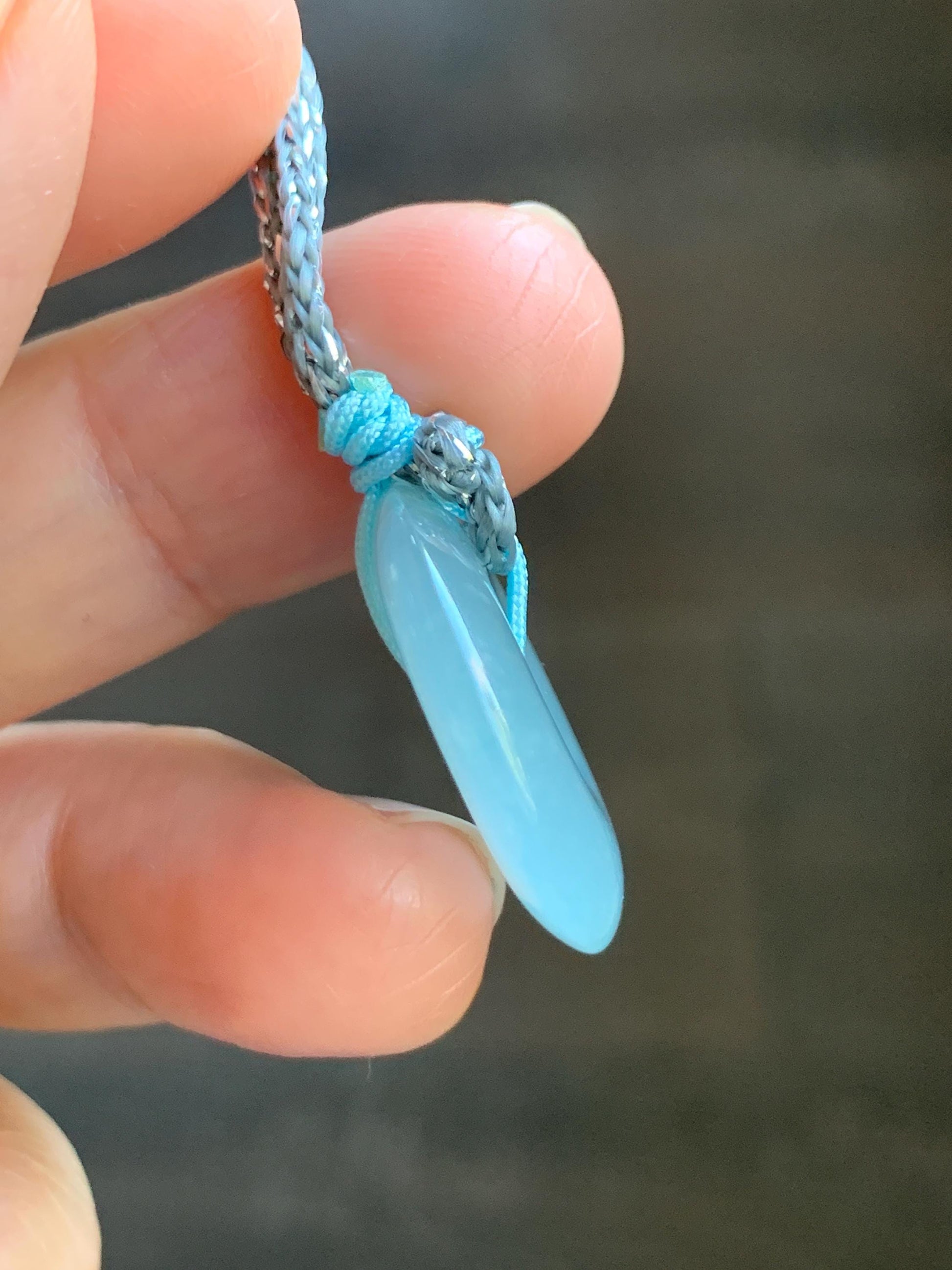 Certified Natural Grade A Guatemalan Icy Translucent Light Blue Jade Jadeite Ping An Kou Donut Pendant Rope Necklace 天然冰胶危天空蓝翡翠平安扣吊坠项链 1122