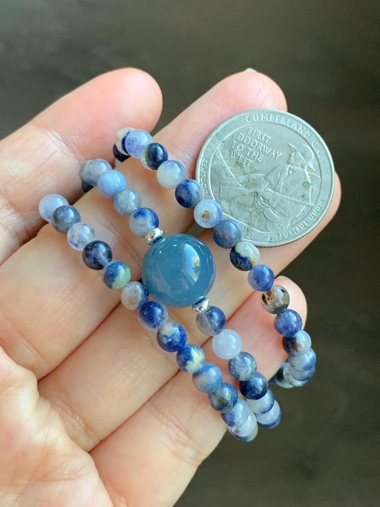 Natural Grade A Icy Translucent Purplish Blue Jade Jadeite Dumortierite Quartz Beads Beaded Necklace Sterling Silver 17” 天然冰危蓝紫翡翠珠蓝线石石英项链WLS