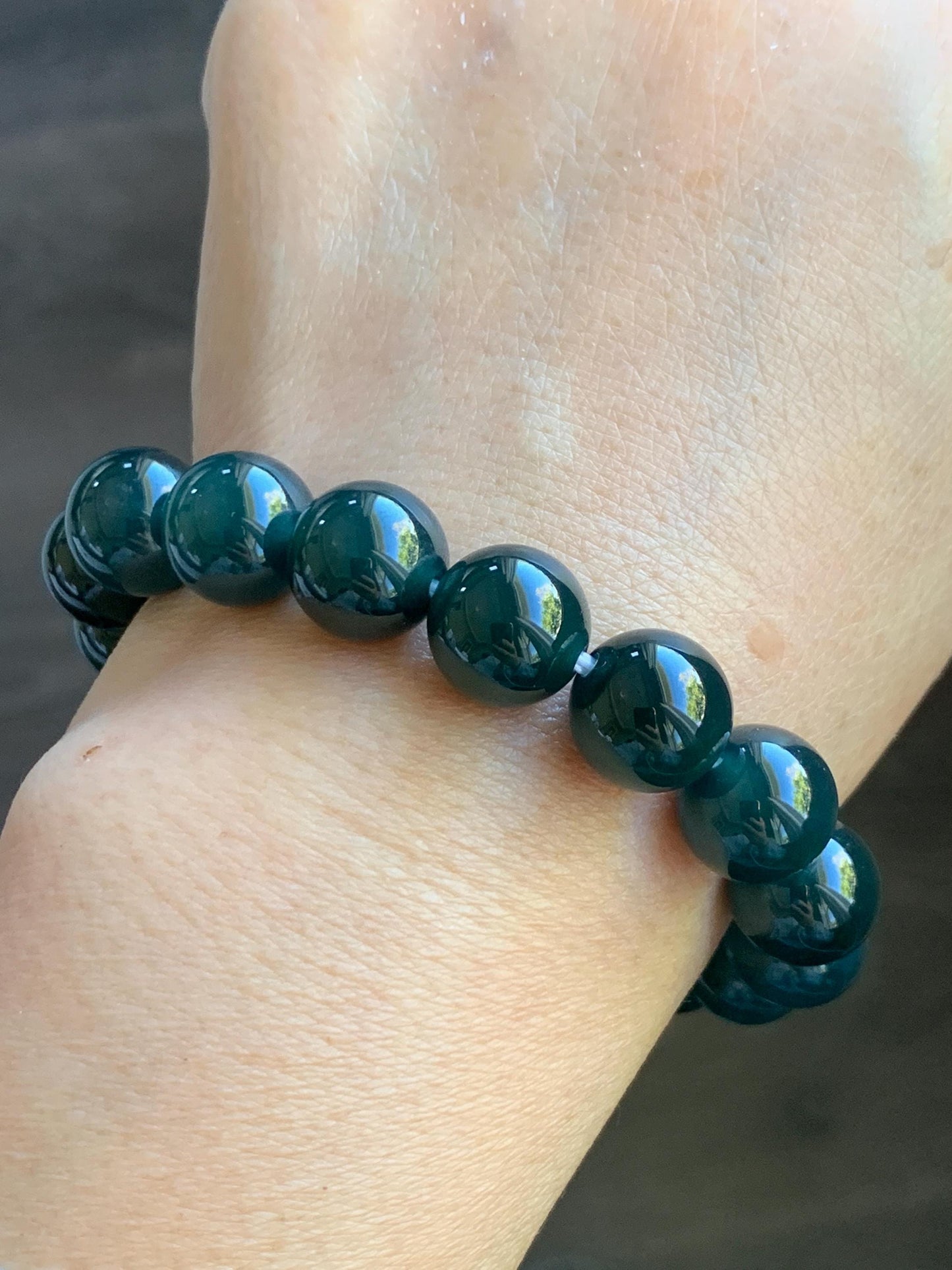 Certified Natural Grade A Guatemalan Icy Translucent Gelatinous Dark Teal Jade Jadeite Beaded Bracelet 11.8mm 7.25” 47.62g 天然老种冰危深蓝翡翠大卡手串733