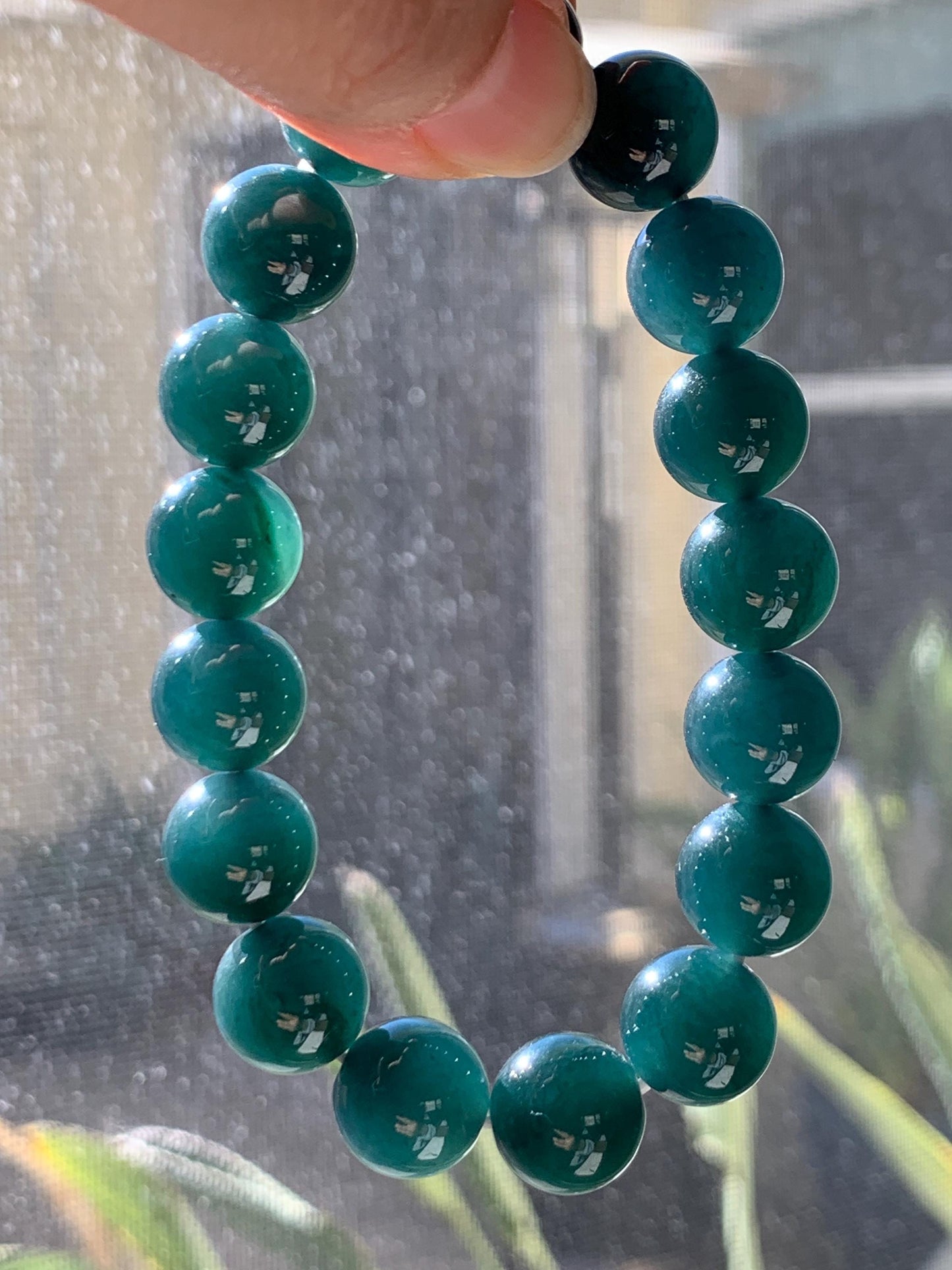 Certified Natural Grade A Guatemalan Icy Translucent Gelatinous Dark Teal Jade Jadeite Beaded Bracelet 11.8mm 7.25” 47.71 天然老种冰危深蓝翡翠大卡手串732