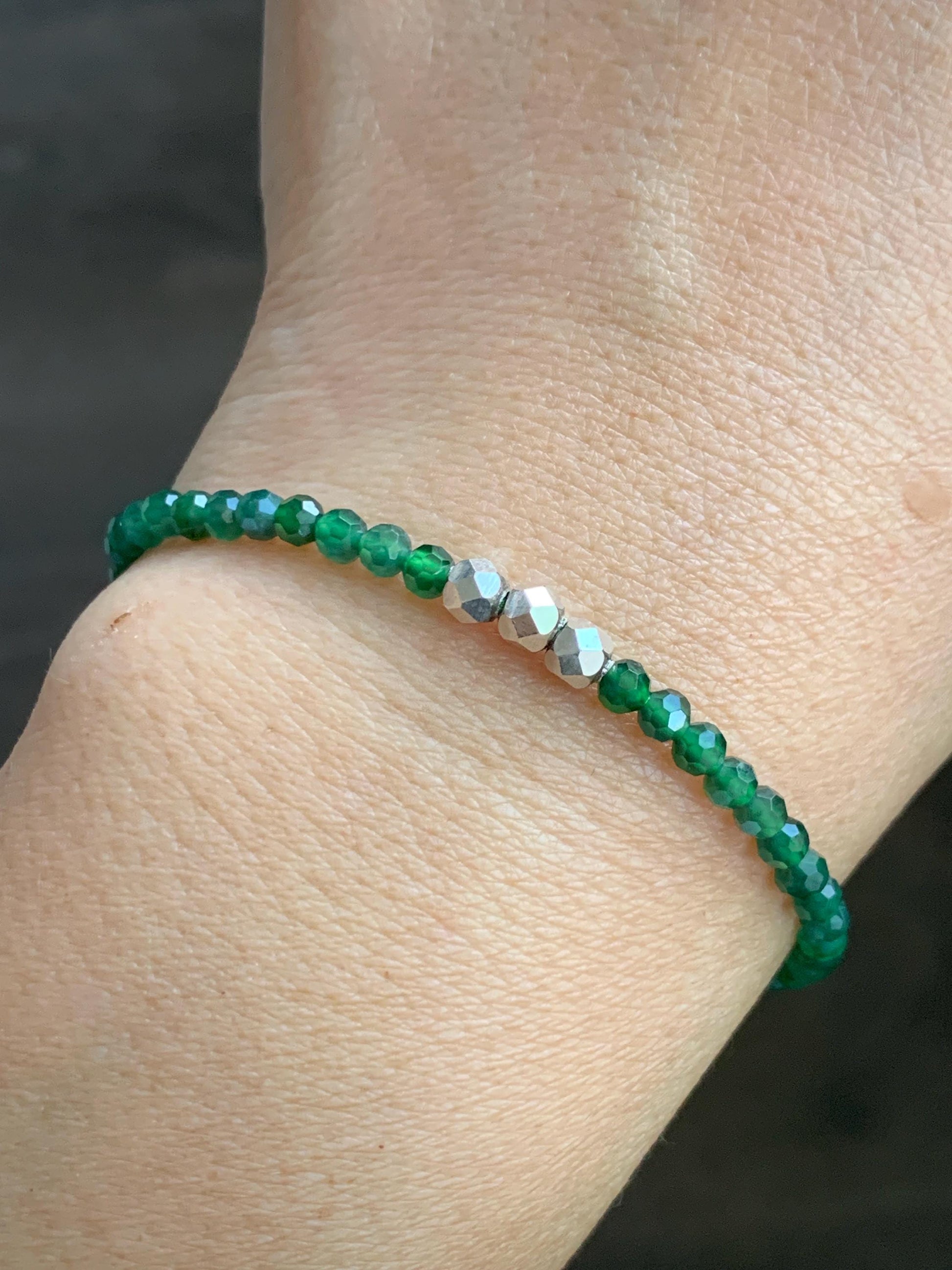 Natural Grade A Guatemalan Icy Translucent Green Jade Jadeite Petite Faceted Beads Beaded Bracelet Sterling Silver 7” 天然冰危绿翡翠小卡切割面珠手串XWQ220A