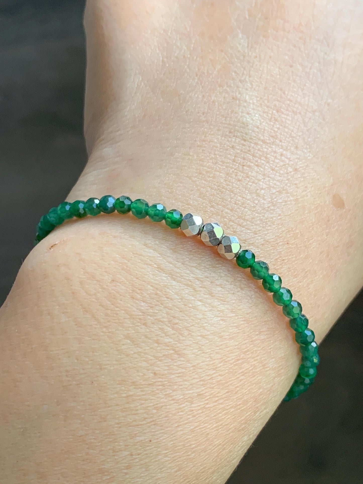 Natural Grade A Guatemalan Icy Translucent Green Jade Jadeite Petite Faceted Beads Beaded Bracelet Sterling Silver 7” 天然冰危绿翡翠小卡切割面珠手串XWQ220A