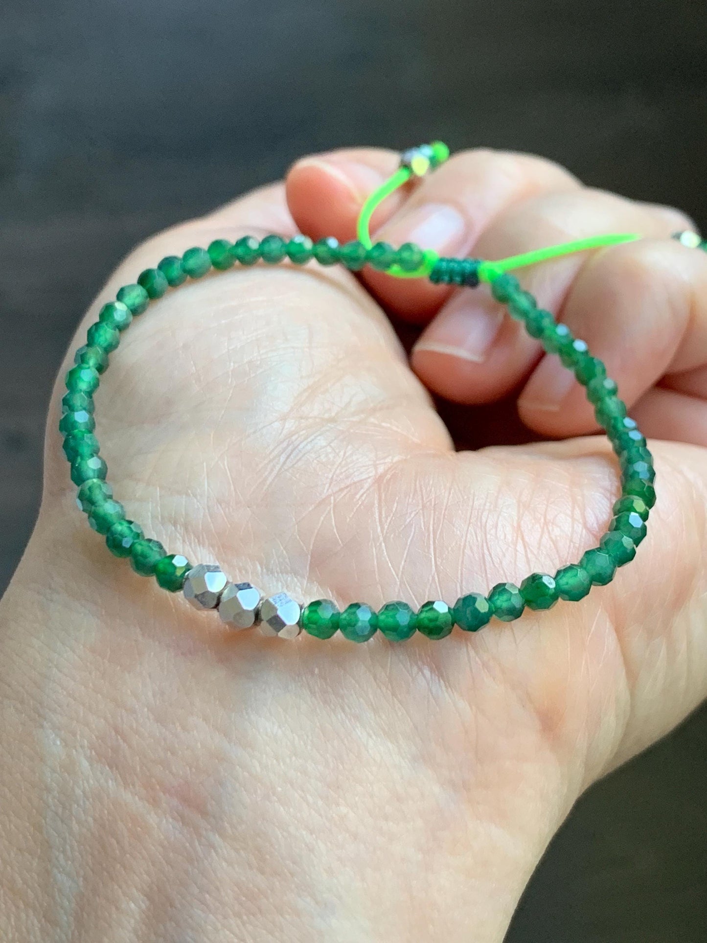 Natural Grade A Guatemalan Icy Translucent Green Jade Jadeite Petite Faceted Beads Beaded Bracelet Sterling Silver 7” 天然冰危绿翡翠小卡切割面珠手串XWQ220A