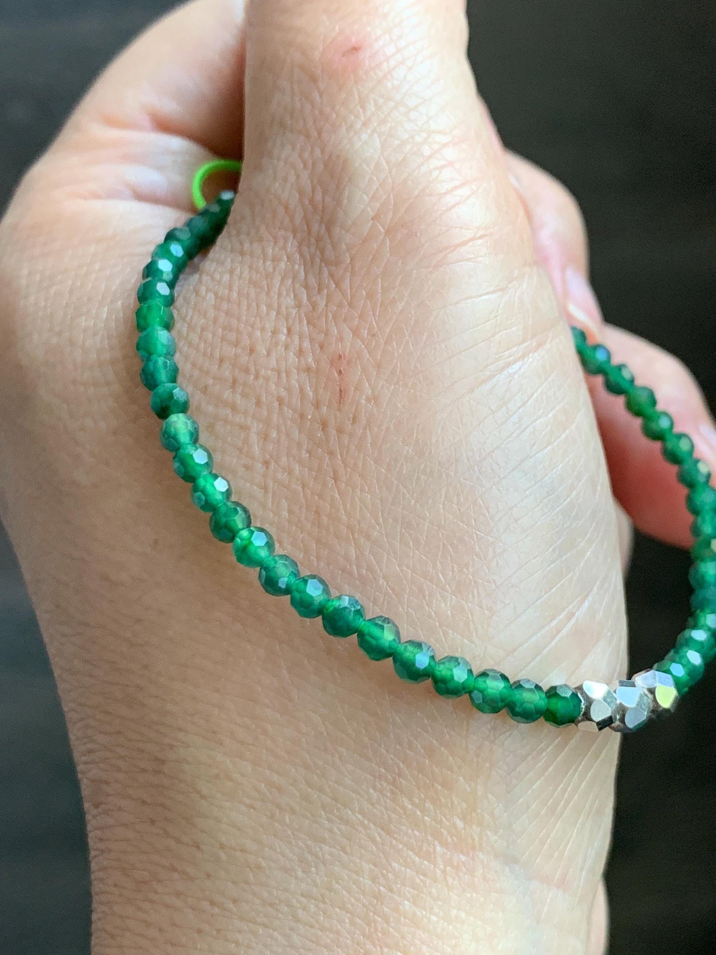 Natural Grade A Guatemalan Icy Translucent Green Jade Jadeite Petite Faceted Beads Beaded Bracelet Sterling Silver 7” 天然冰危绿翡翠小卡切割面珠手串XWQ220A
