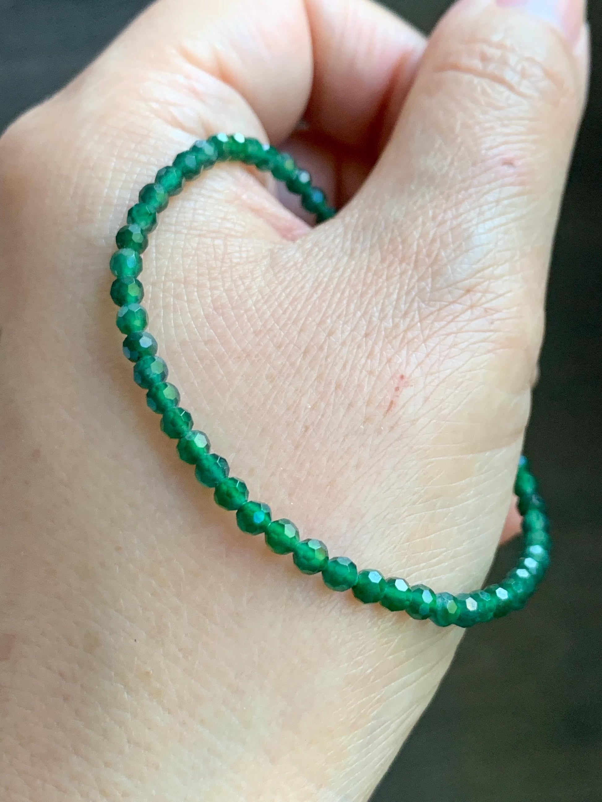 Natural Grade A Guatemalan Icy Translucent Green Jade Jadeite Petite Faceted Beads Beaded Bracelet 7” 4g 天然冰危绿翡翠小卡切割面珠手串XWQ220B