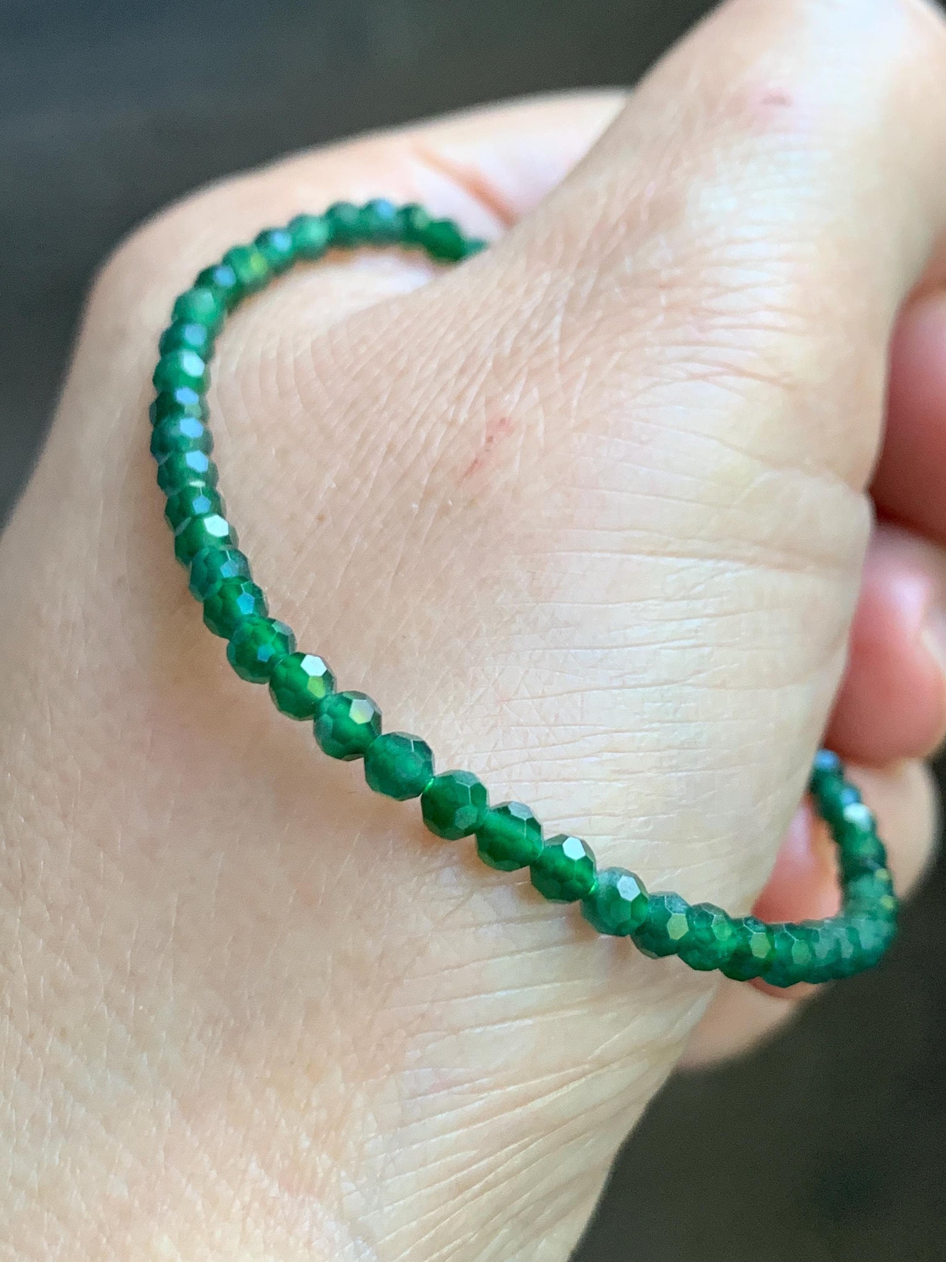 Natural Grade A Guatemalan Icy Translucent Green Jade Jadeite Petite Faceted Beads Beaded Bracelet 7” 4g 天然冰危绿翡翠小卡切割面珠手串XWQ220B