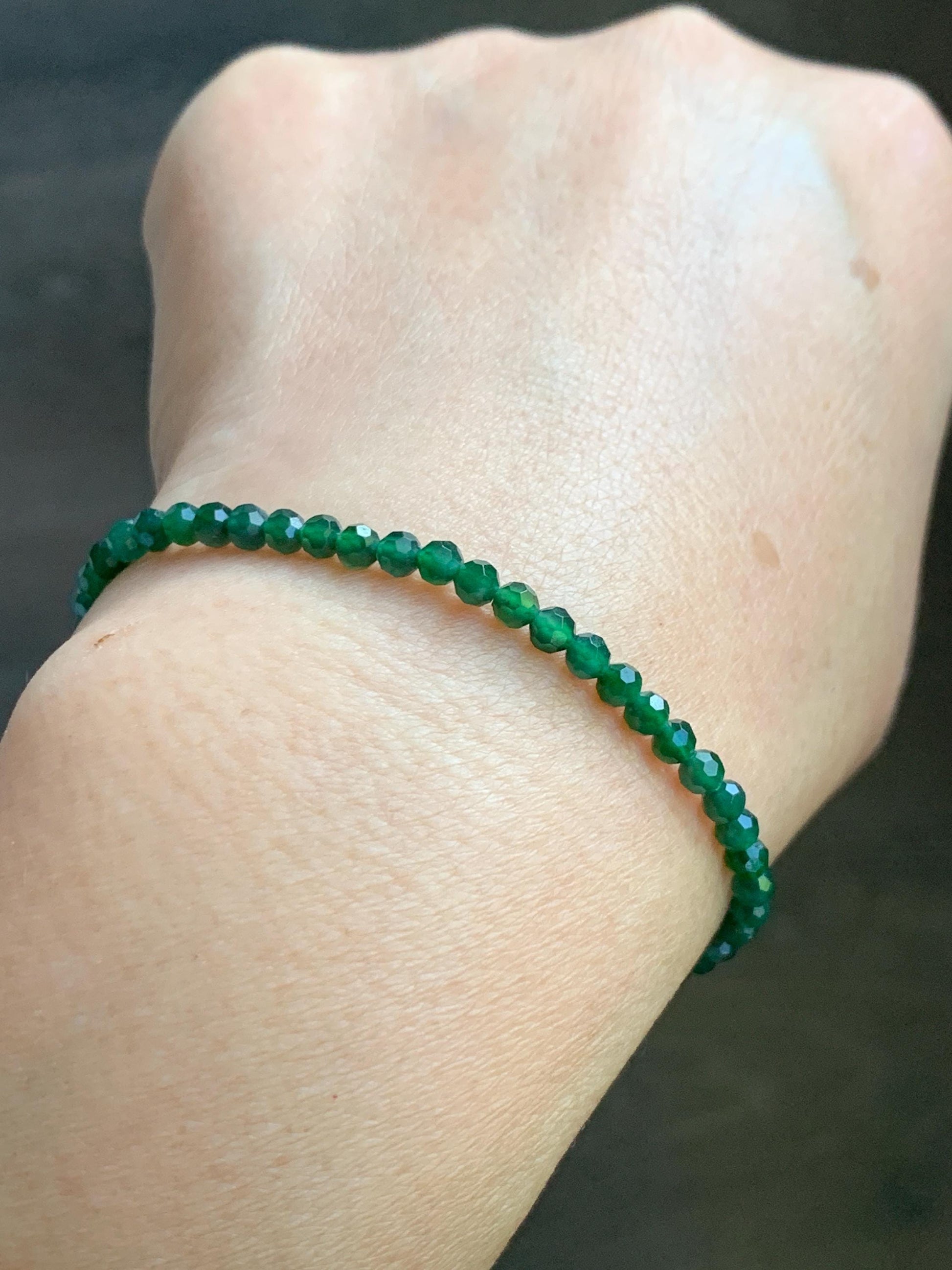 Natural Grade A Guatemalan Icy Translucent Green Jade Jadeite Petite Faceted Beads Beaded Bracelet 7” 4g 天然冰危绿翡翠小卡切割面珠手串XWQ220B