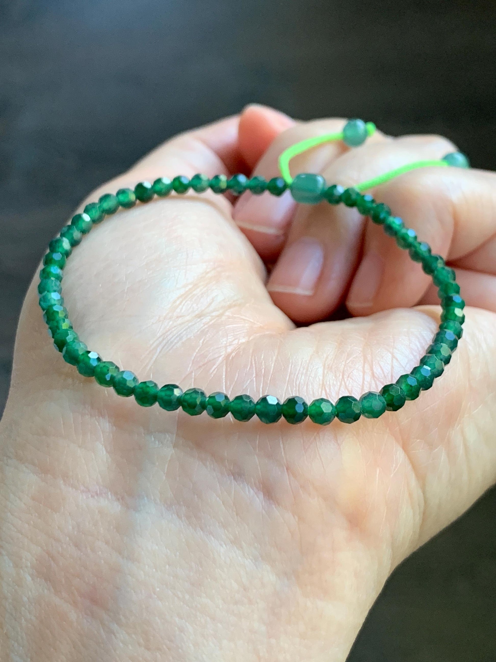 Natural Grade A Guatemalan Icy Translucent Green Jade Jadeite Petite Faceted Beads Beaded Bracelet 7” 4g 天然冰危绿翡翠小卡切割面珠手串XWQ220B