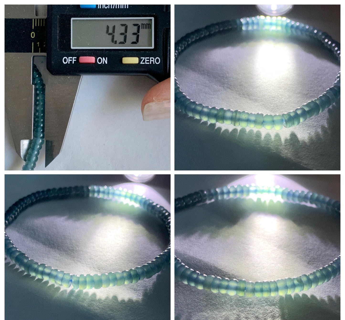Natural Grade A Guatemalan Icy Highly Translucent Teal Blue Jade Jadeite Petite Flat Beads Beaded Bracelet 6.75” 5g 天然冰危篮翡翠小算盘珠手串 XWS136