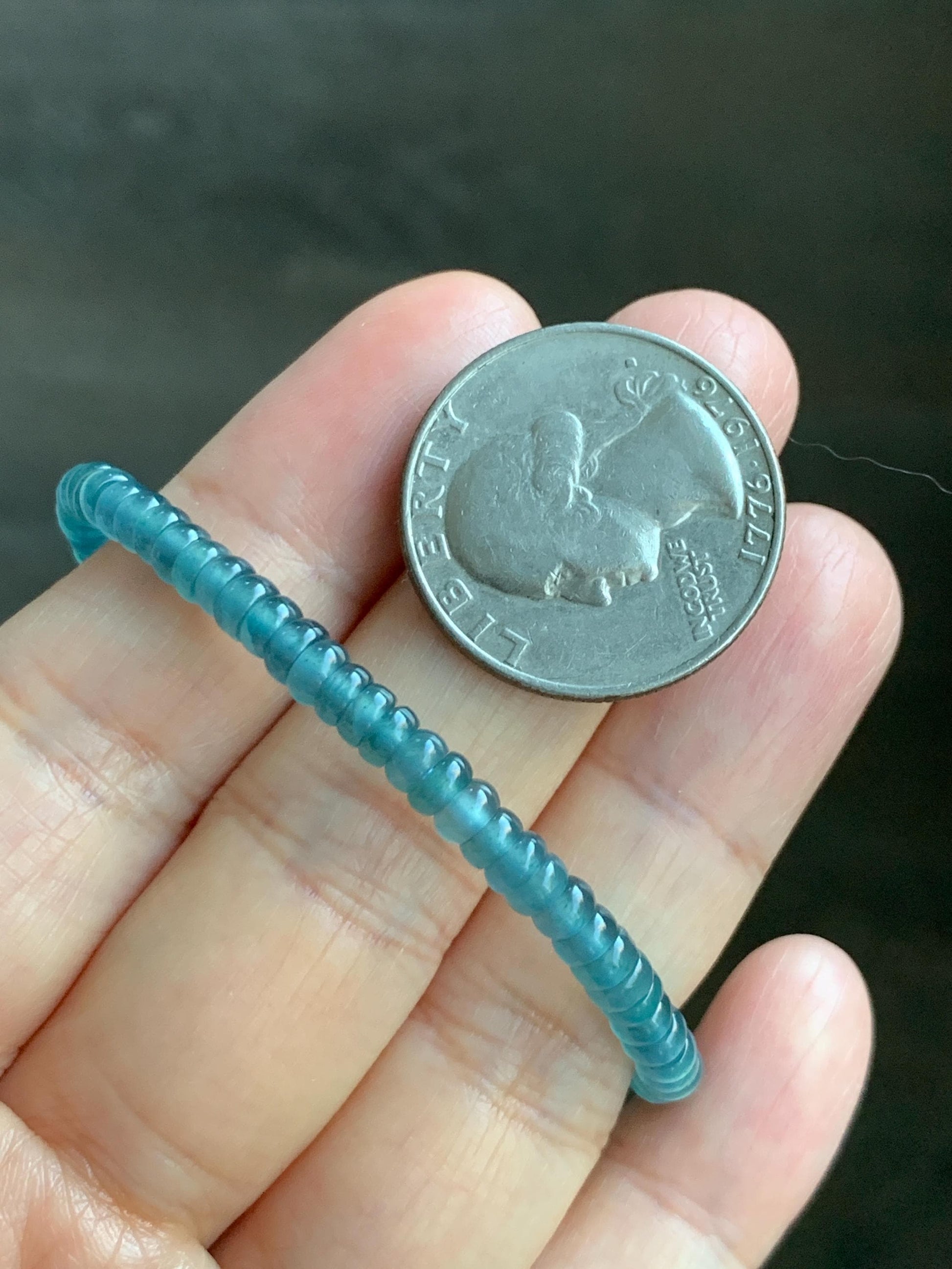 Natural Grade A Guatemalan Icy Highly Translucent Teal Blue Jade Jadeite Petite Flat Beads Beaded Bracelet 6.75” 5g 天然冰危篮翡翠小算盘珠手串 XWS136