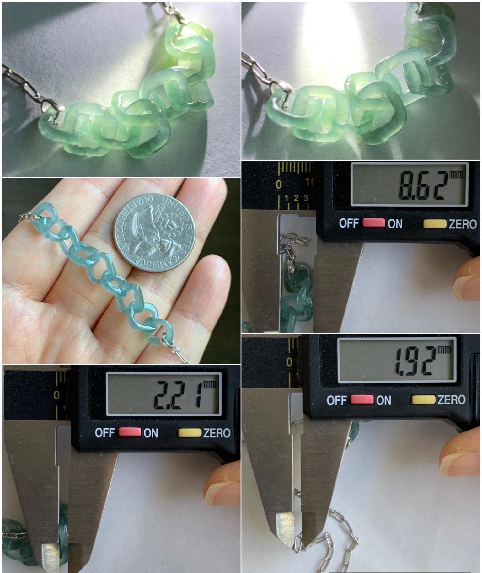 Natural Grade A Guatemalan Icy Highly Translucent Teal Blue Jade Jadeite Interlocking Links Necklace Sterling Silver 天然冰胶危蓝翡翠环环相扣项链 WHH165