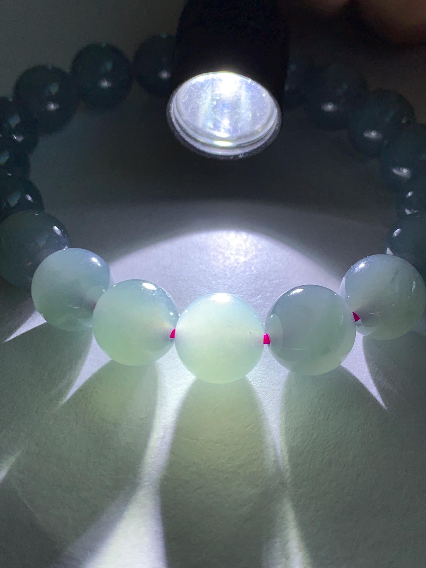 Natural Grade A Guatemalan Icy Translucent Gelatinous Gray Teal Blue Jade Jadeite Beaded Bracelet Stretchy 9.6mm 6.75" 30g 天然冰危灰蓝紫翡翠手串WHZ400