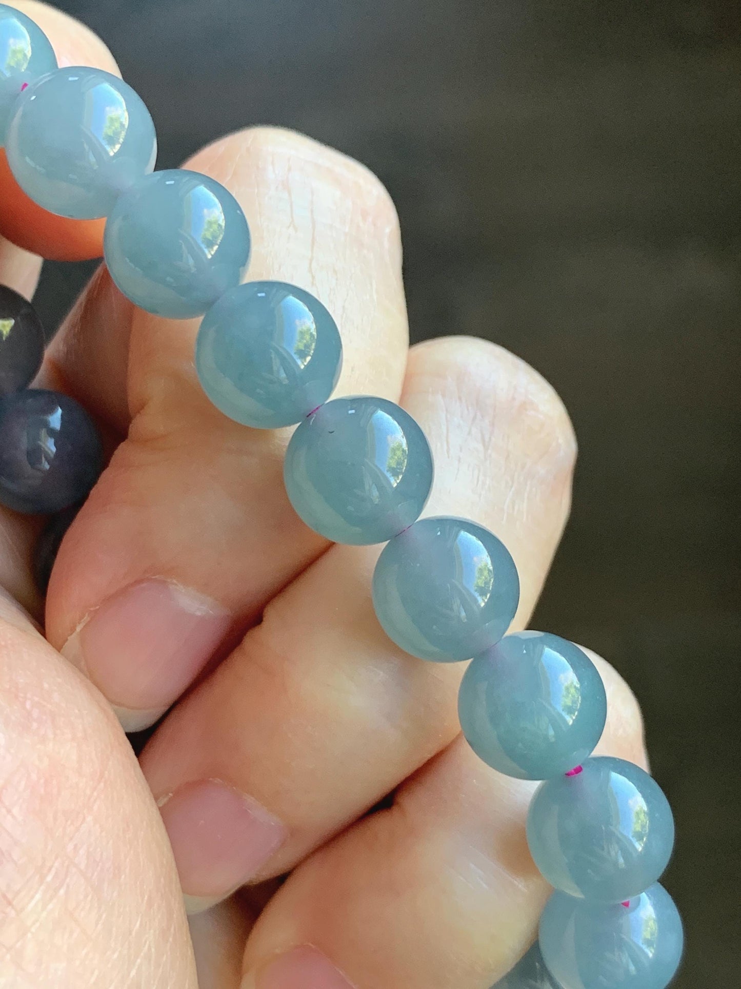 Natural Grade A Guatemalan Icy Translucent Gelatinous Gray Teal Blue Jade Jadeite Beaded Bracelet Stretchy 9.6mm 6.75" 30g 天然冰危灰蓝紫翡翠手串WHZ400