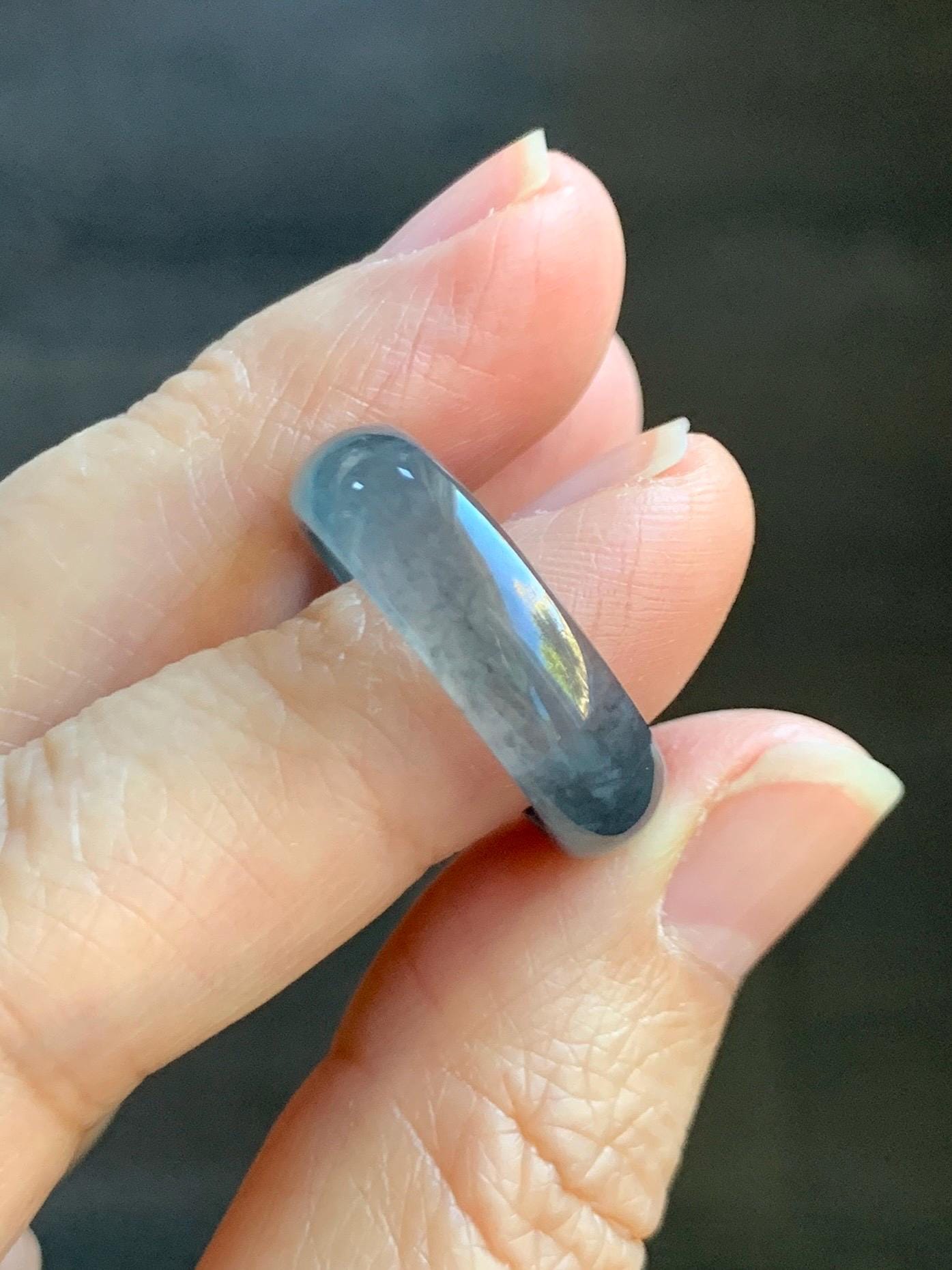 Natural Grade A Guatemalan Icy Highly Translucent Wuji Jade Jadeite Band Ring Size 8.25 US 天然高冰危乌鸡翡翠戒圈 GWW220B