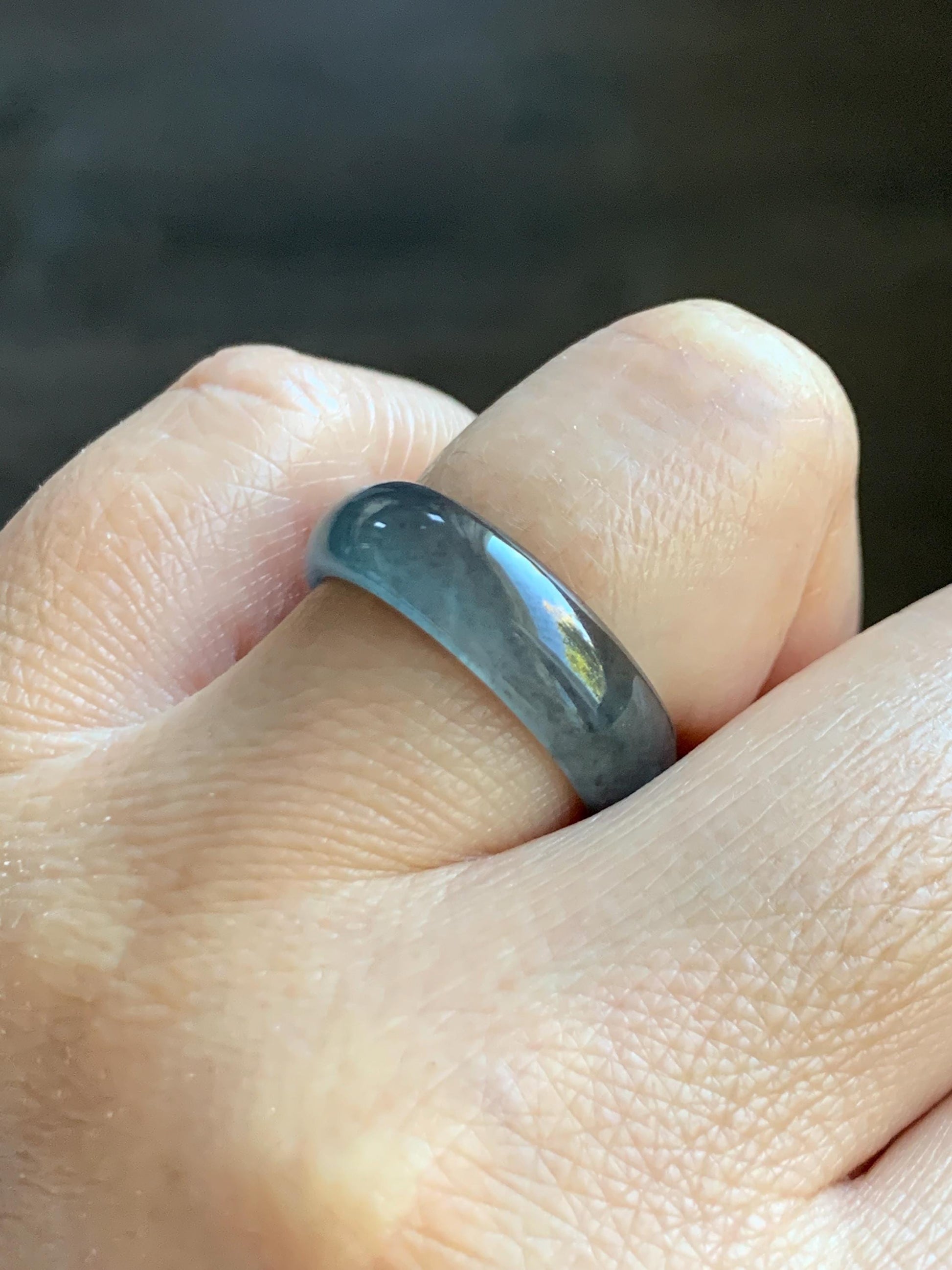 Natural Grade A Guatemalan Icy Highly Translucent Wuji Jade Jadeite Band Ring Size 8.25 US 天然高冰危乌鸡翡翠戒圈 GWW220B