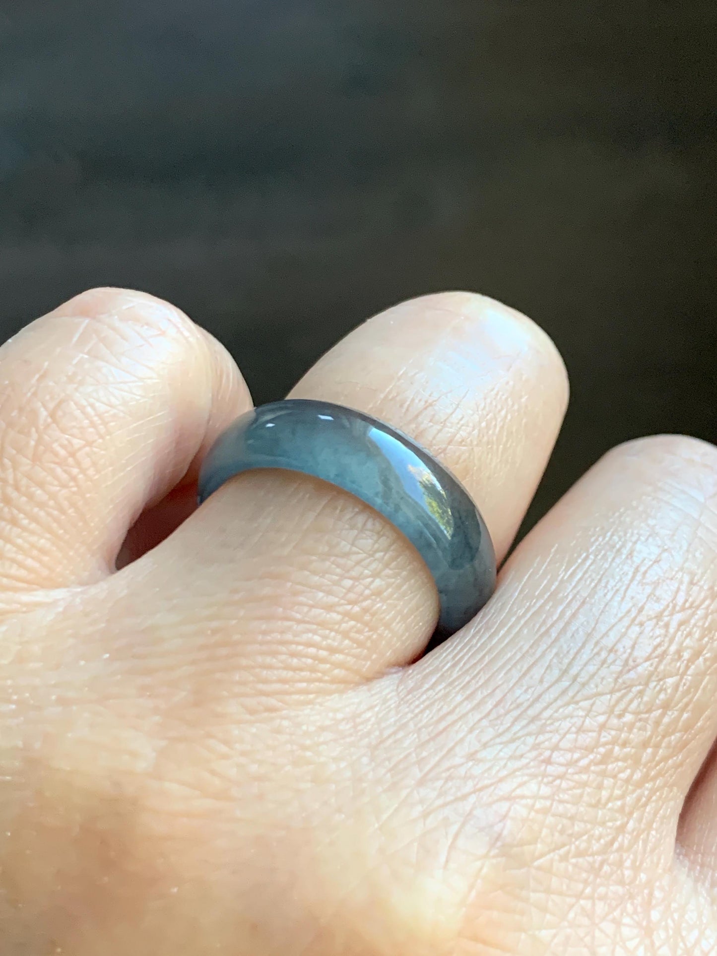 Natural Grade A Guatemalan Icy Highly Translucent Wuji Jade Jadeite Band Ring Size 8.25 US 天然高冰危乌鸡翡翠戒圈 GWW220B