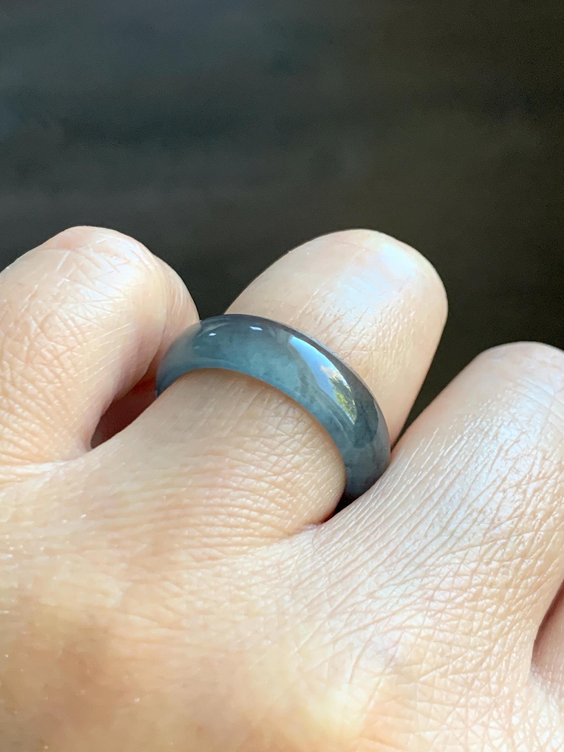 Natural Grade A Guatemalan Icy Highly Translucent Wuji Jade Jadeite Band Ring Size 8.25 US 天然高冰危乌鸡翡翠戒圈 GWW220B