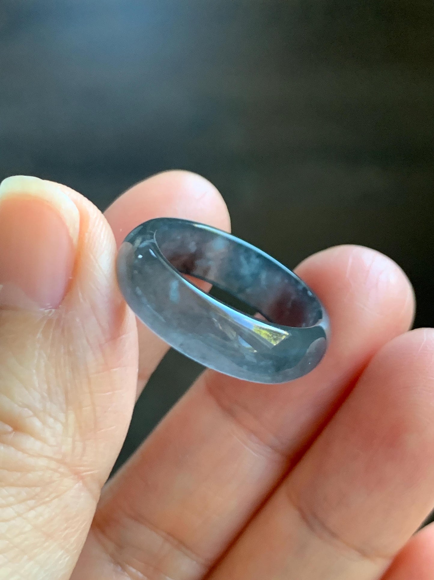 Natural Grade A Guatemalan Icy Highly Translucent Wuji Jade Jadeite Band Ring Size 8.25 US 天然高冰危乌鸡翡翠戒圈 GWW220B