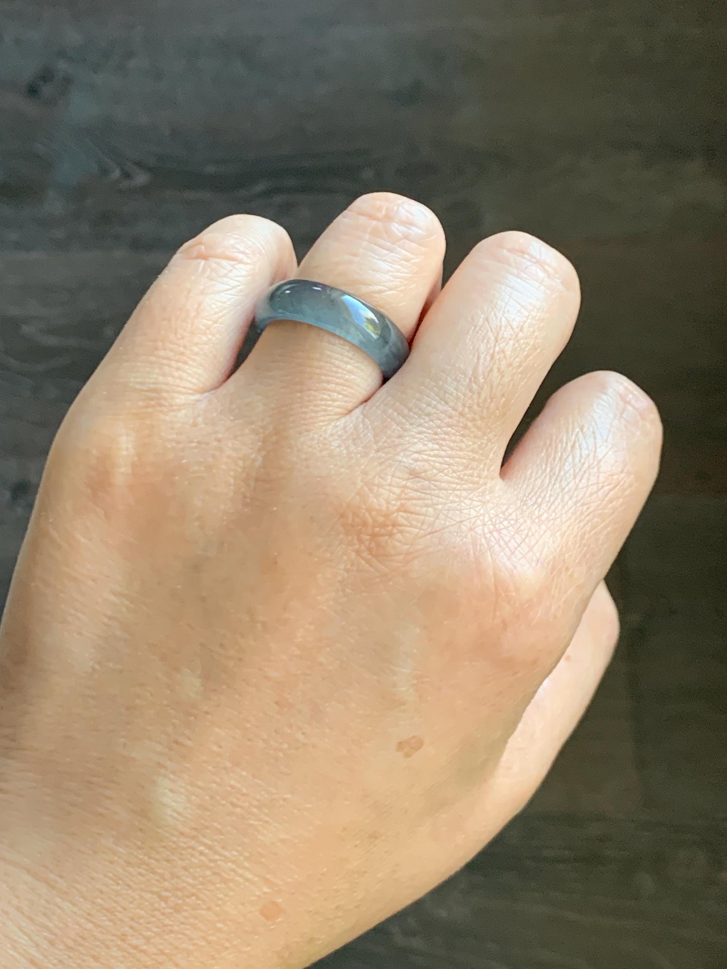 Natural Grade A Guatemalan Icy Highly Translucent Wuji Jade Jadeite Band Ring Size 8.25 US 天然高冰危乌鸡翡翠戒圈 GWW220B