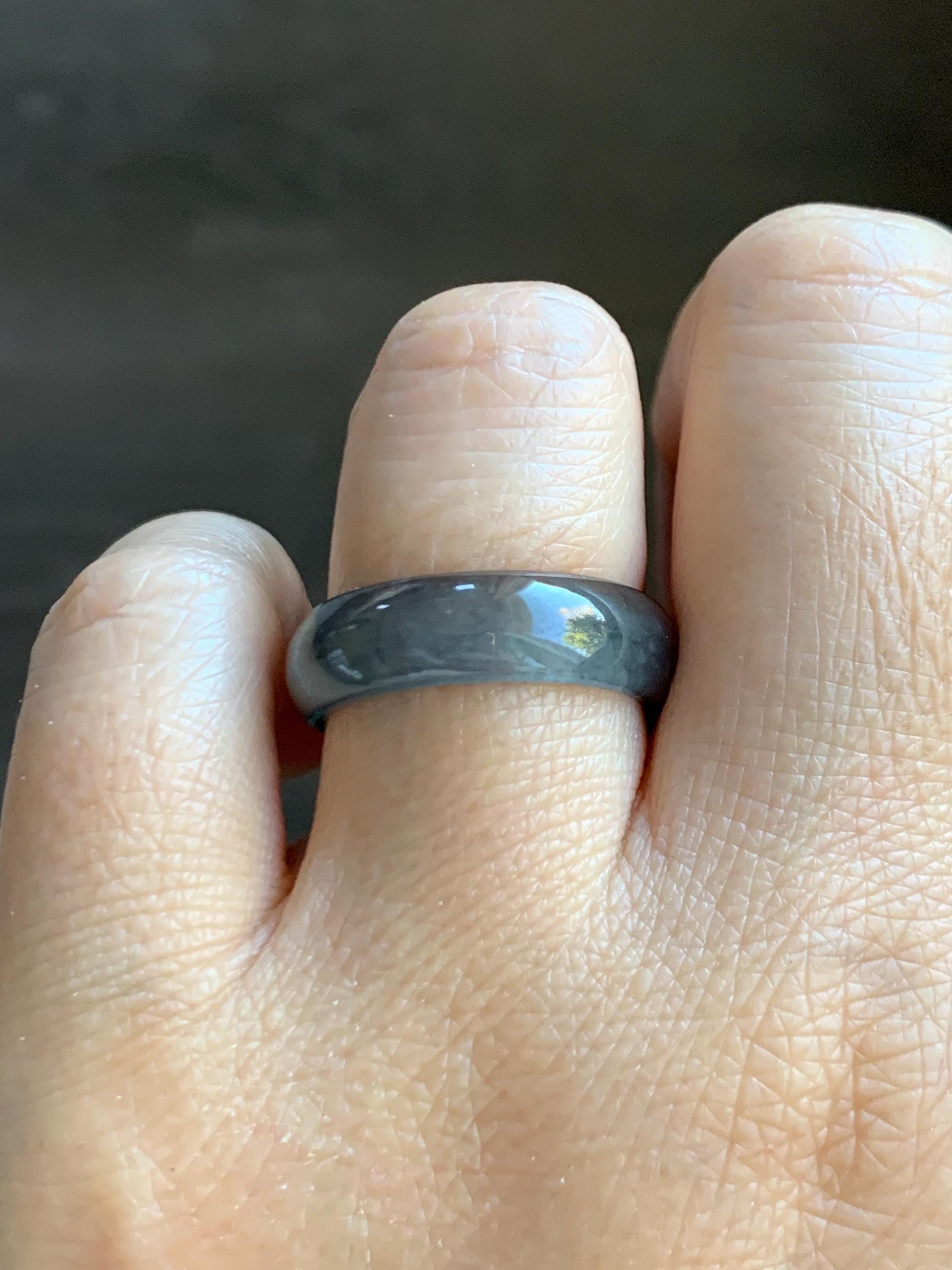 Natural Grade A Guatemalan Icy Highly Translucent Wuji Jade Jadeite Band Ring Size 8.25 US 天然高冰危乌鸡翡翠戒圈 GWW220B