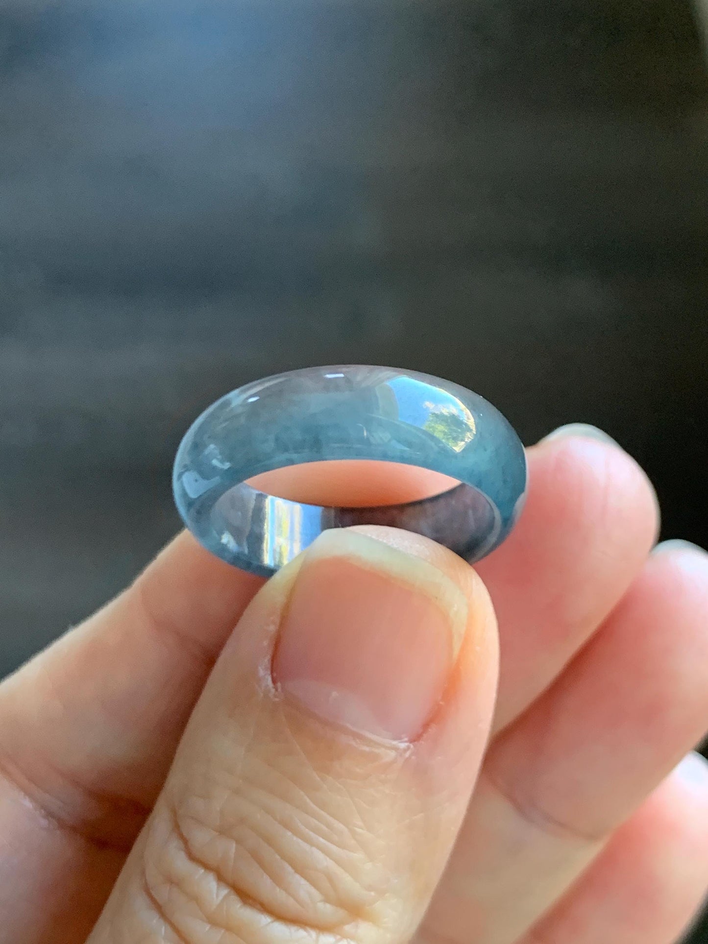 Natural Grade A Guatemalan Icy Highly Translucent Wuji Jade Jadeite Band Ring Size 8.25 US 天然高冰危乌鸡翡翠戒圈 GWW220B