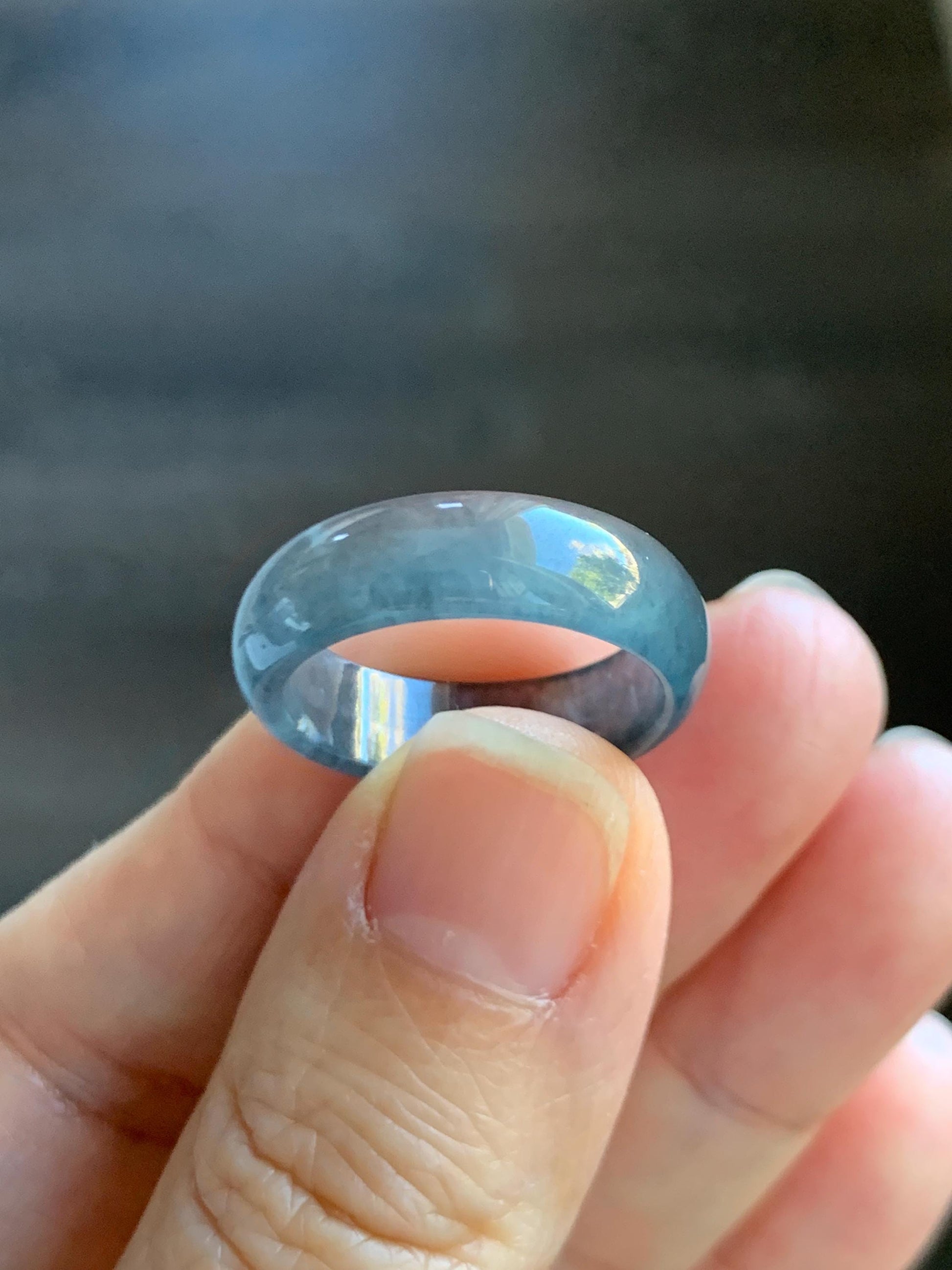 Natural Grade A Guatemalan Icy Highly Translucent Wuji Jade Jadeite Band Ring Size 8.25 US 天然高冰危乌鸡翡翠戒圈 GWW220B