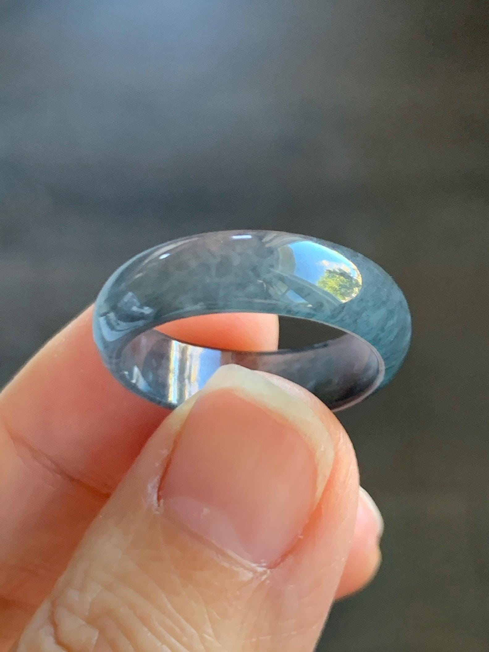 Natural Grade A Guatemalan Icy Highly Translucent Wuji Jade Jadeite Band Ring Size 9 US 天然高冰危乌鸡翡翠戒圈 GWW220A