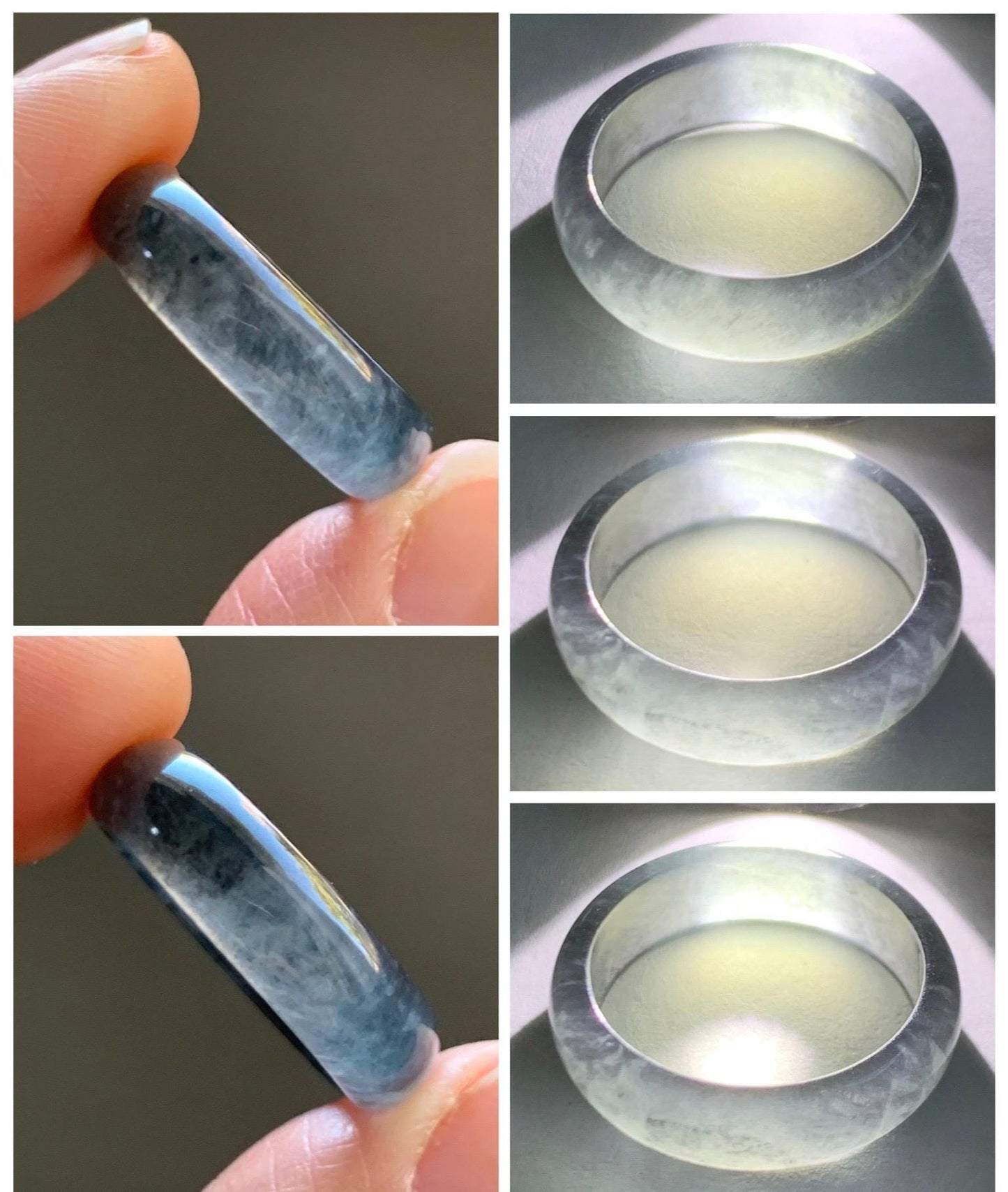 Natural Grade A Guatemalan Icy Highly Translucent Wuji Jade Jadeite Band Ring Size 9 US 天然高冰危乌鸡翡翠戒圈 GWW220A