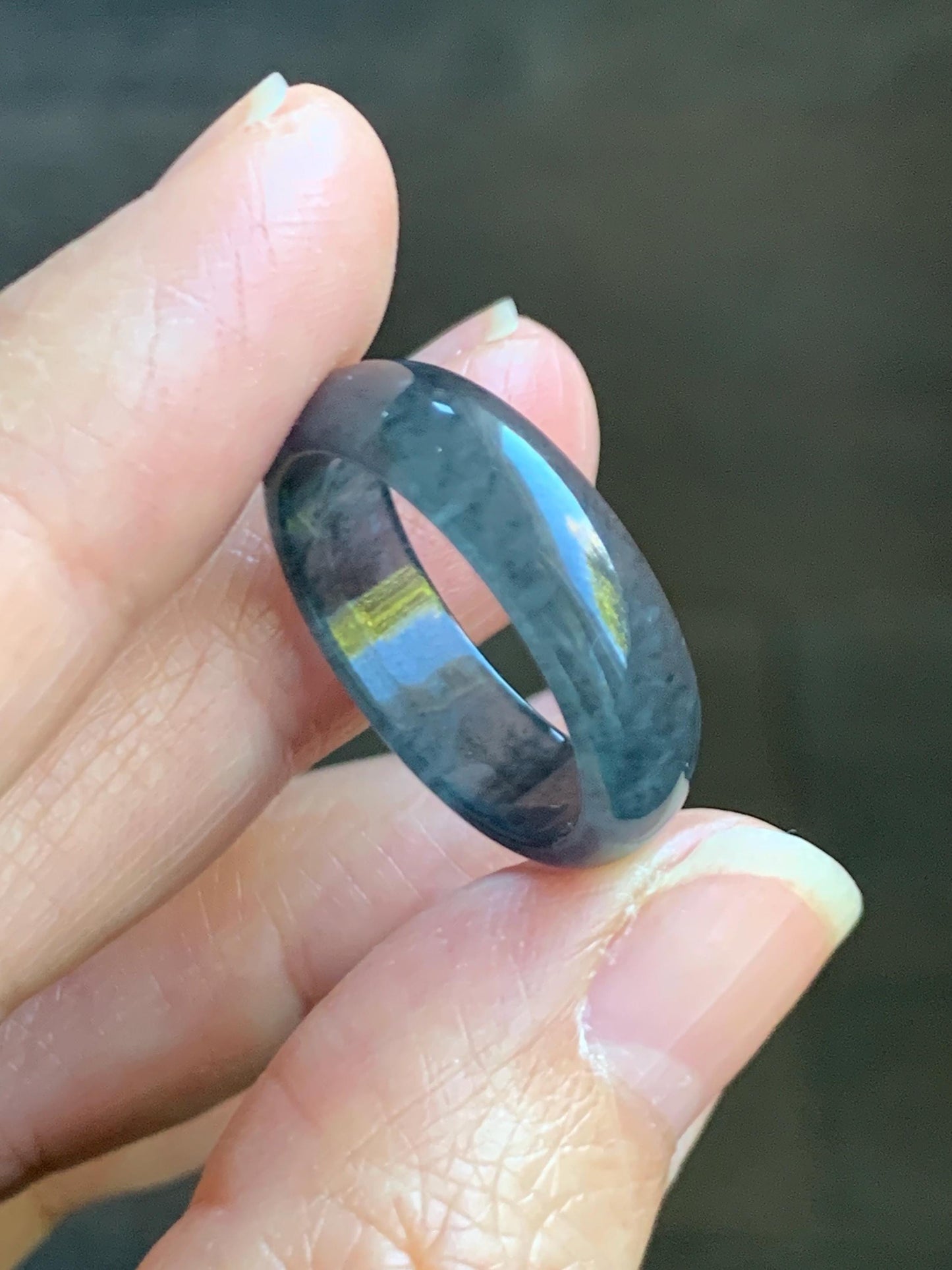 Natural Grade A Guatemalan Icy Highly Translucent Wuji Jade Jadeite Band Ring Size 9 US 天然高冰危乌鸡翡翠戒圈 GWW220A