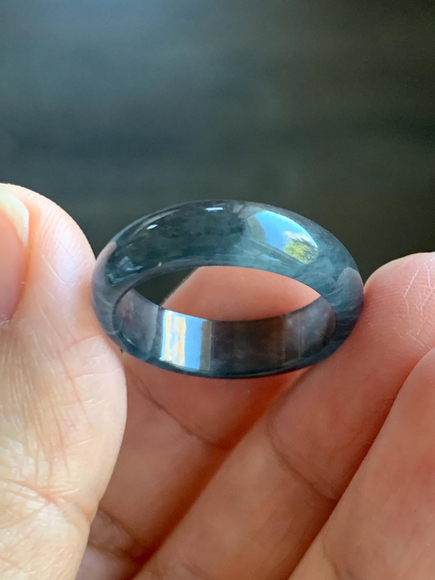 Natural Grade A Guatemalan Icy Highly Translucent Wuji Jade Jadeite Band Ring Size 9 US 天然高冰危乌鸡翡翠戒圈 GWW220A
