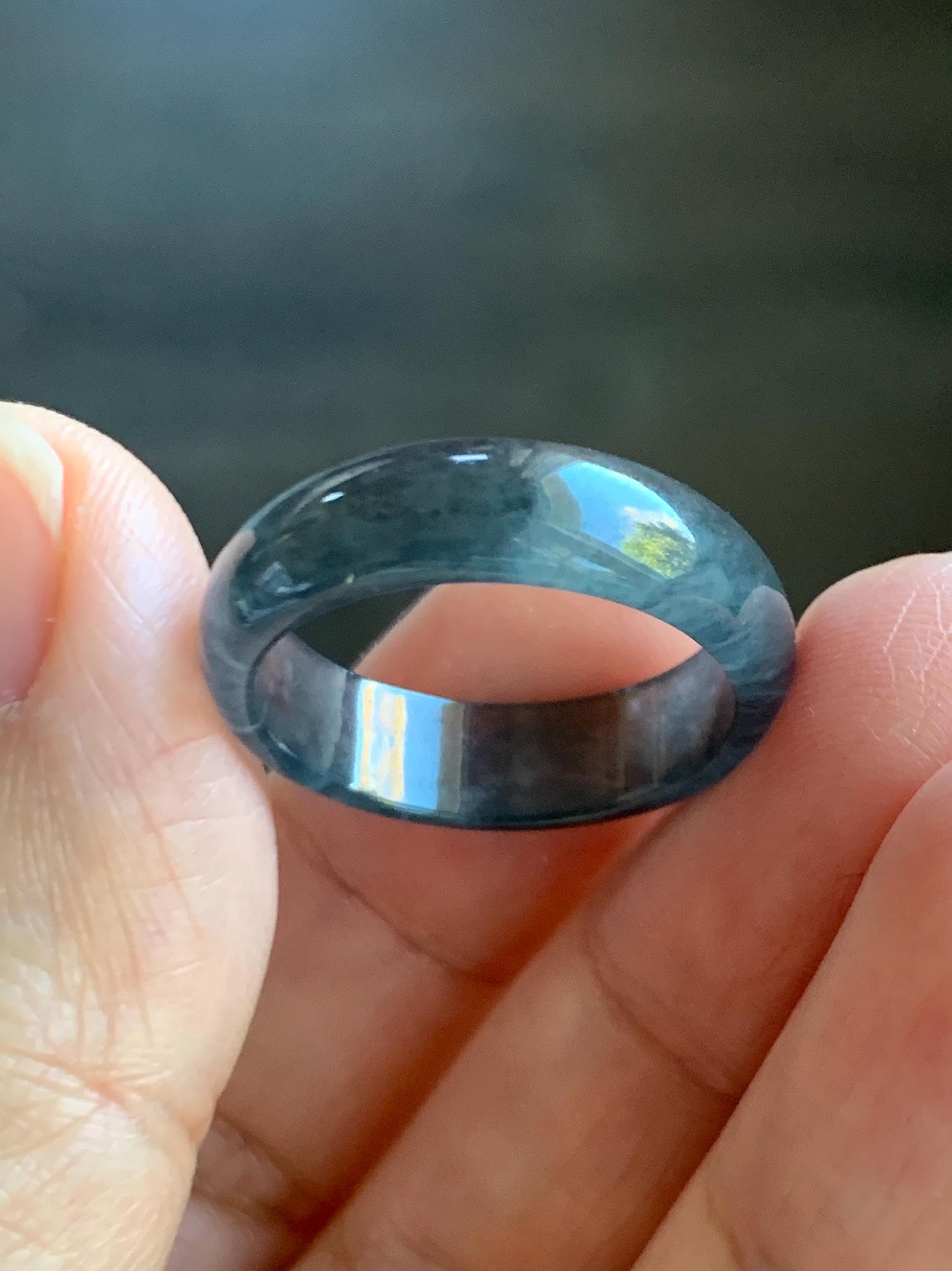 Natural Grade A Guatemalan Icy Highly Translucent Wuji Jade Jadeite Band Ring Size 9 US 天然高冰危乌鸡翡翠戒圈 GWW220A