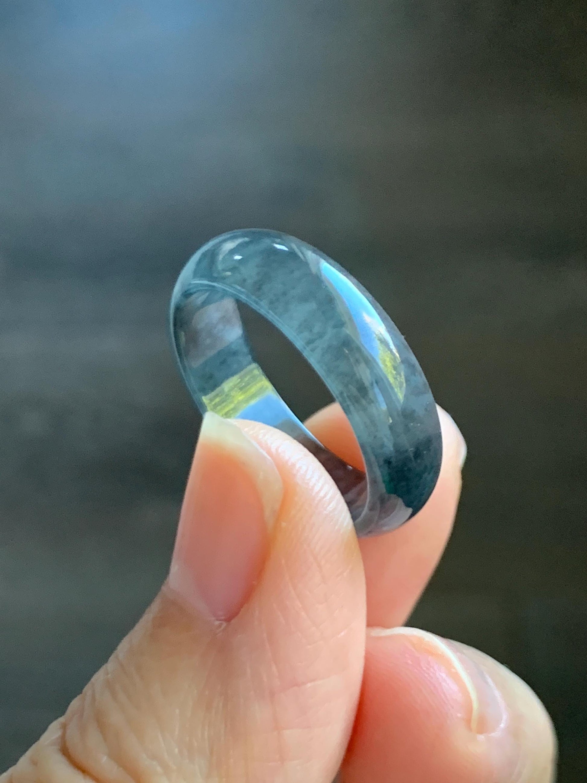 Natural Grade A Guatemalan Icy Highly Translucent Wuji Jade Jadeite Band Ring Size 9 US 天然高冰危乌鸡翡翠戒圈 GWW220A