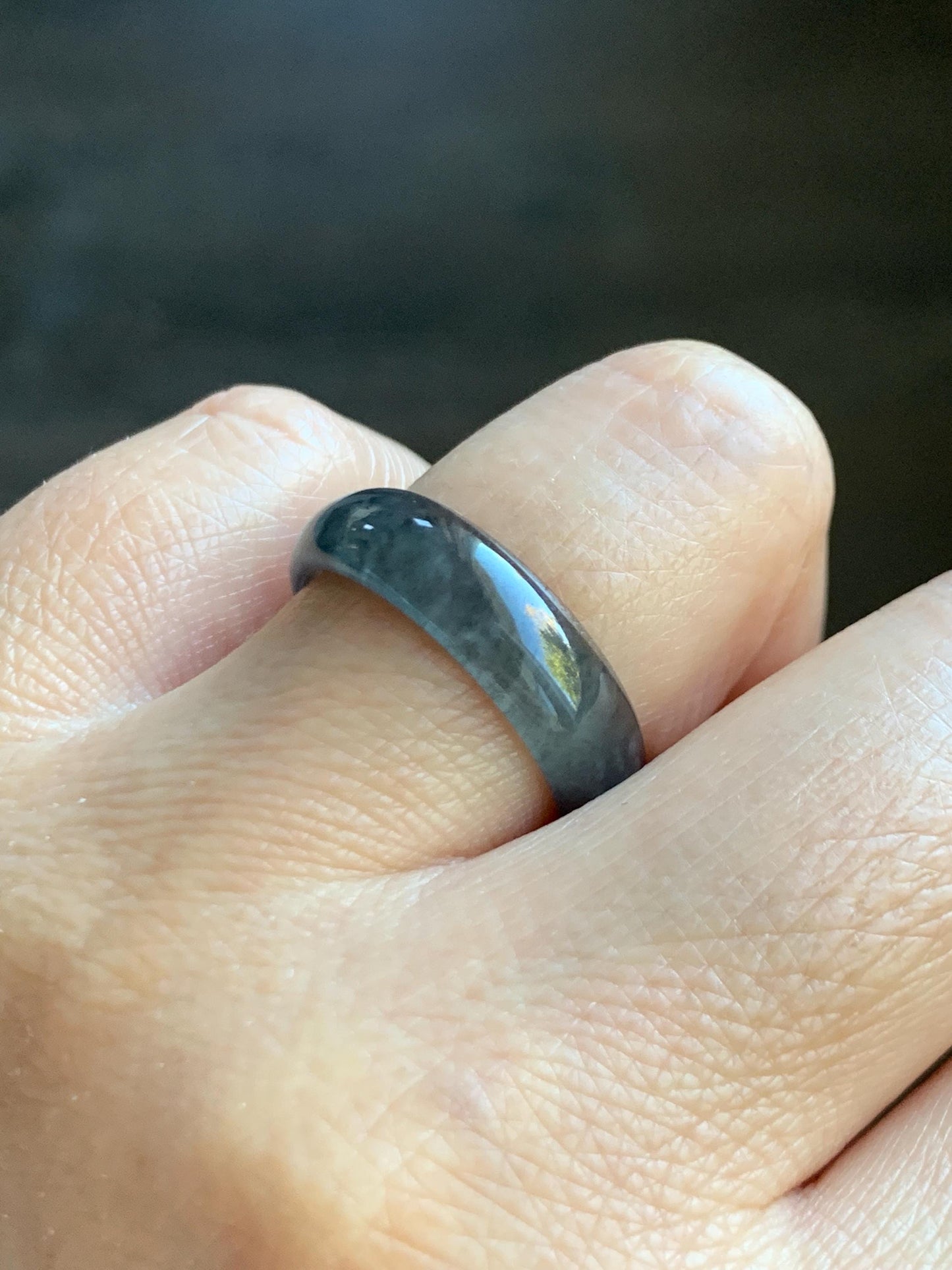 Natural Grade A Guatemalan Icy Highly Translucent Wuji Jade Jadeite Band Ring Size 9 US 天然高冰危乌鸡翡翠戒圈 GWW220A