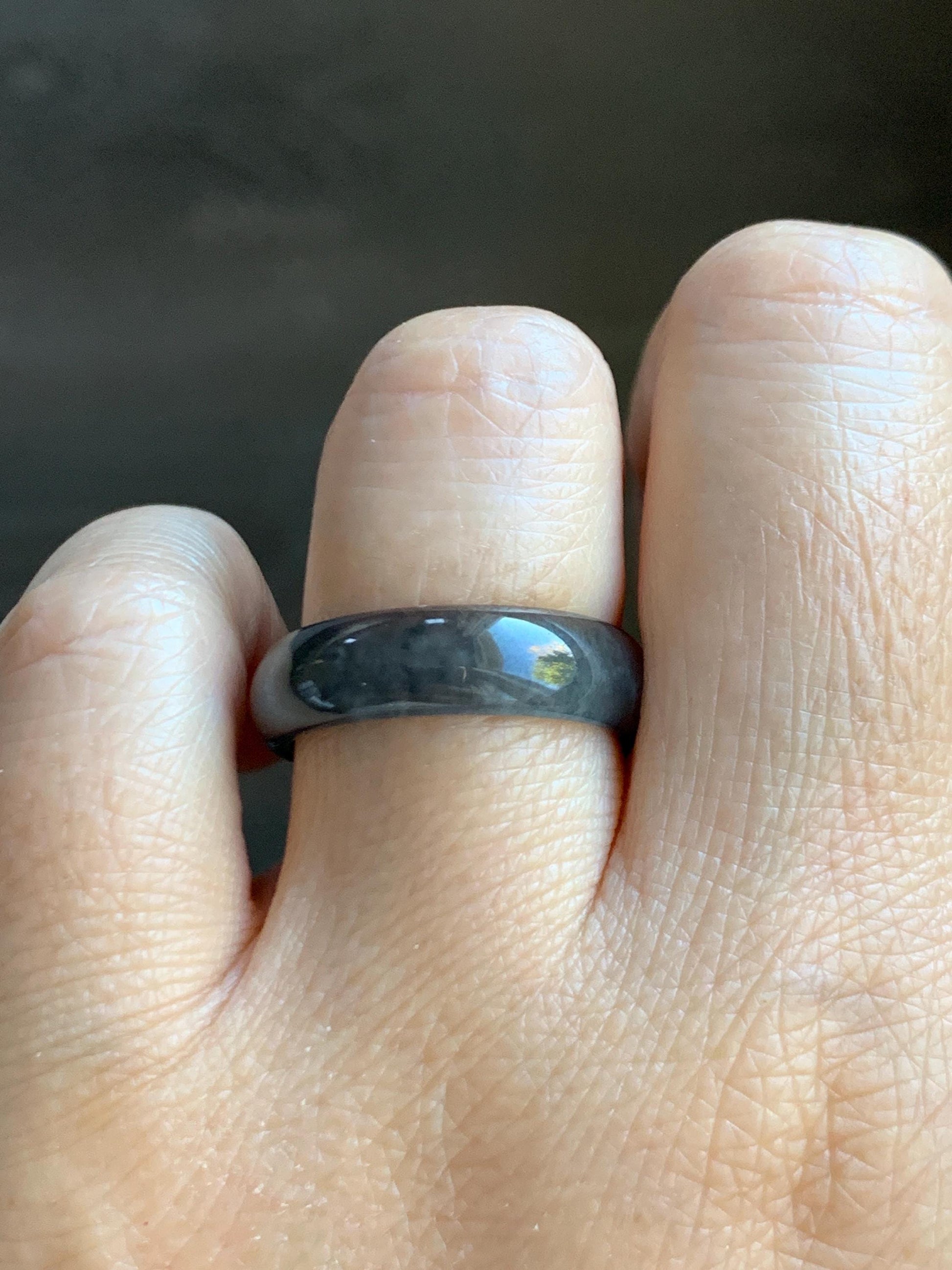 Natural Grade A Guatemalan Icy Highly Translucent Wuji Jade Jadeite Band Ring Size 9 US 天然高冰危乌鸡翡翠戒圈 GWW220A